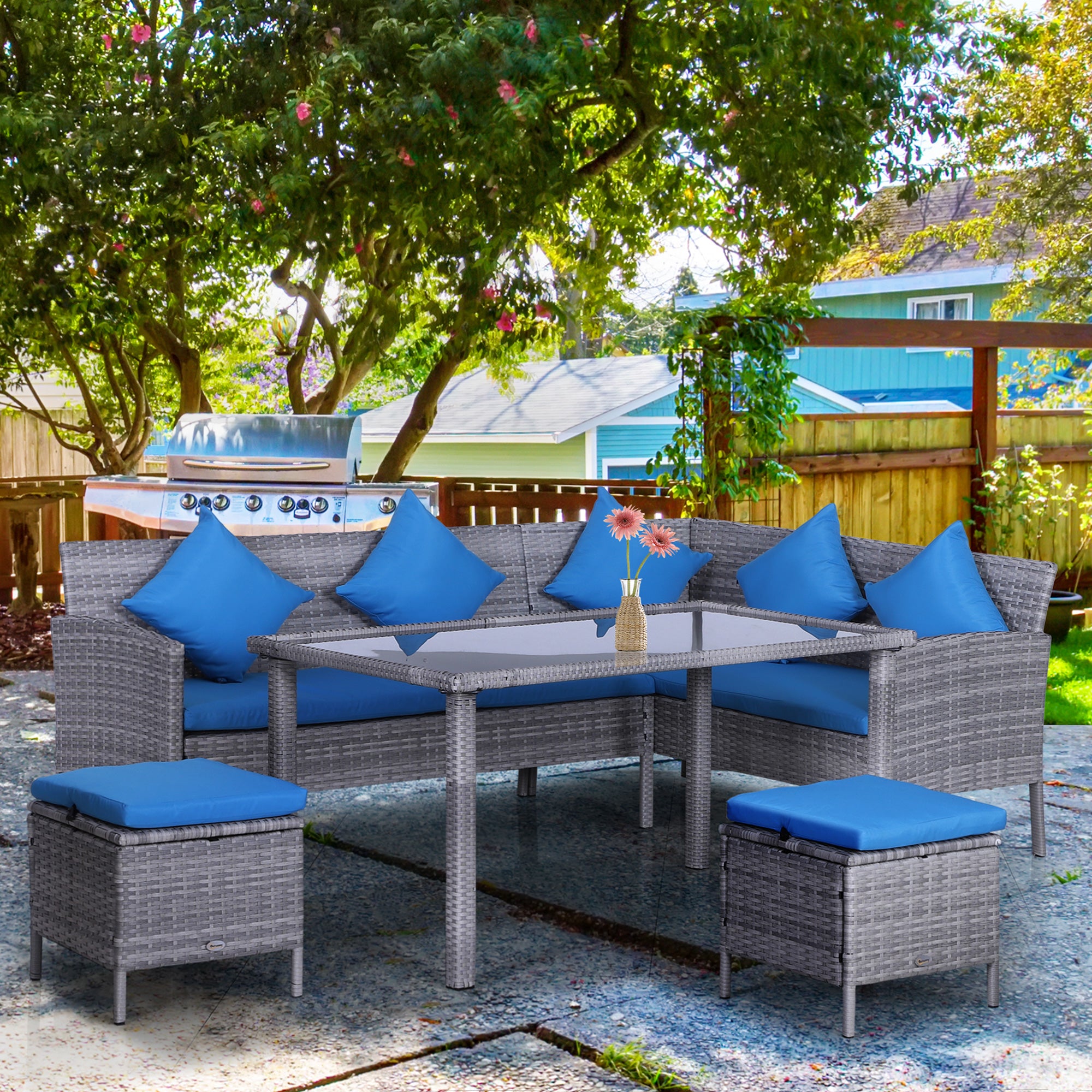 5-Piece Wicker Patio Dining Set - Sky Blue-DECOROLALA