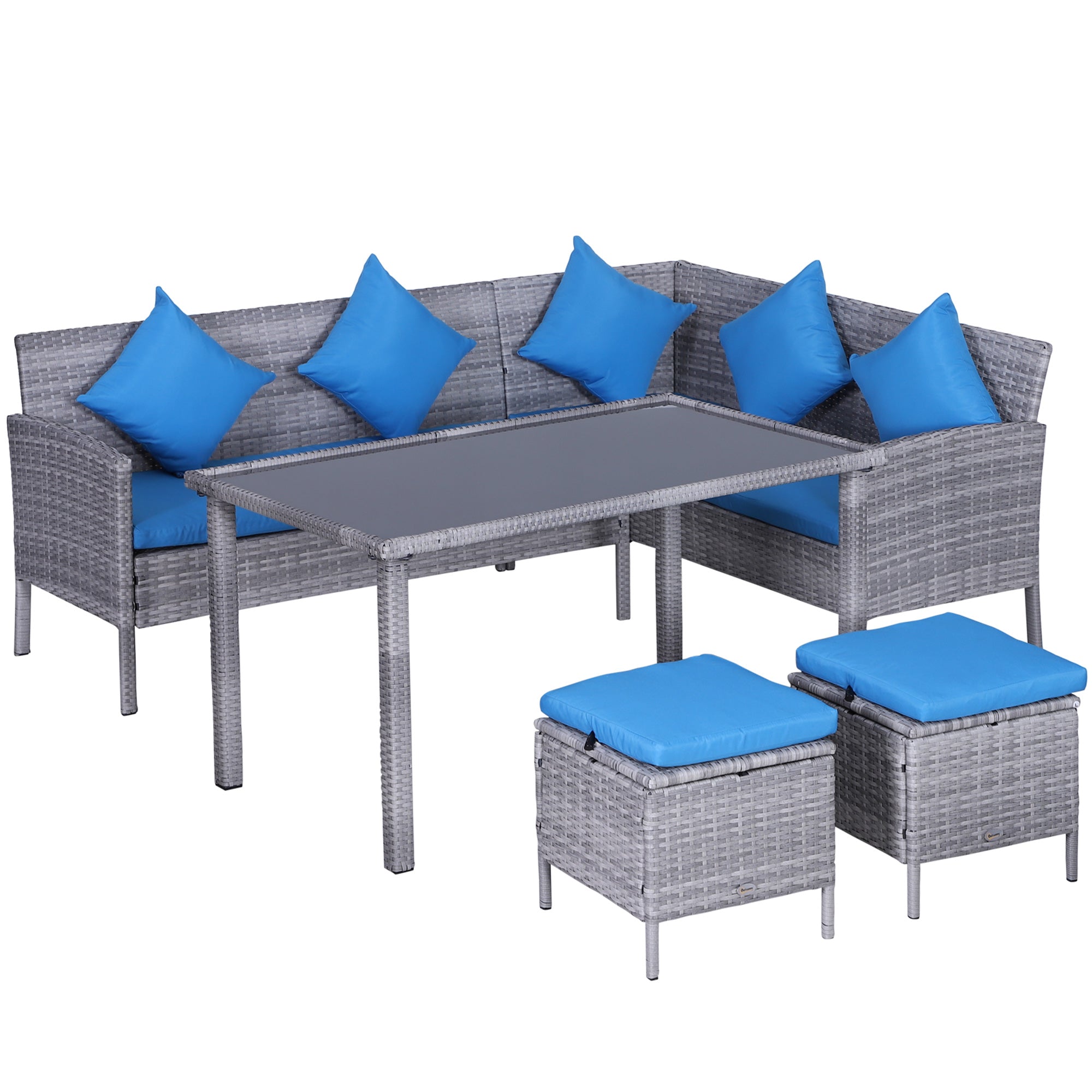 5-Piece Wicker Patio Dining Set - Sky Blue-DECOROLALA