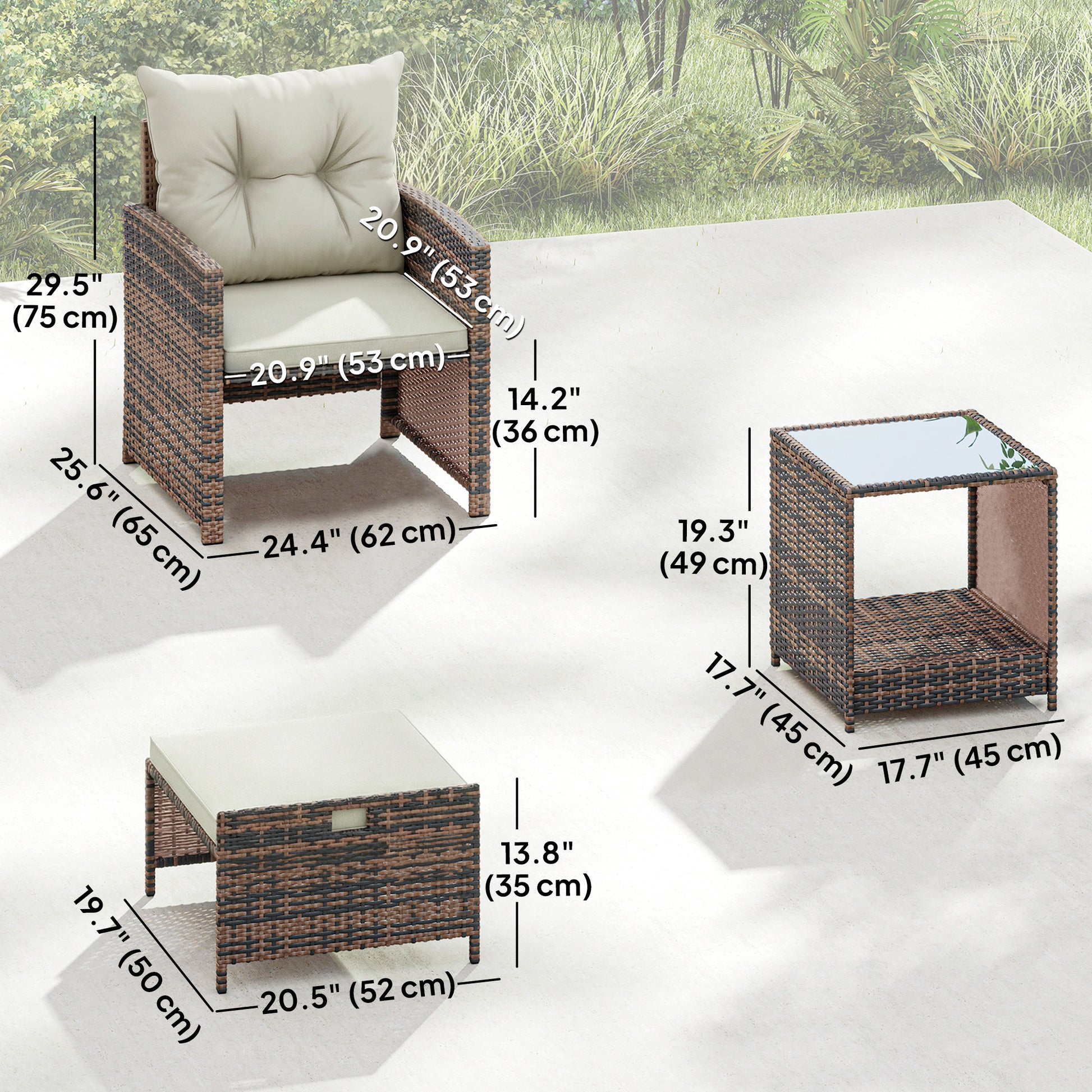 5-Piece Wicker Patio Furniture Set - Brown/Cream-DECOROLALA