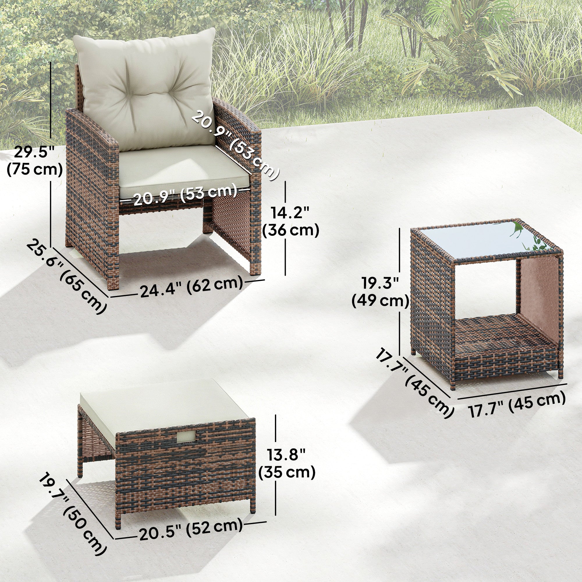 5-Piece Wicker Patio Furniture Set - Brown/Cream-DECOROLALA