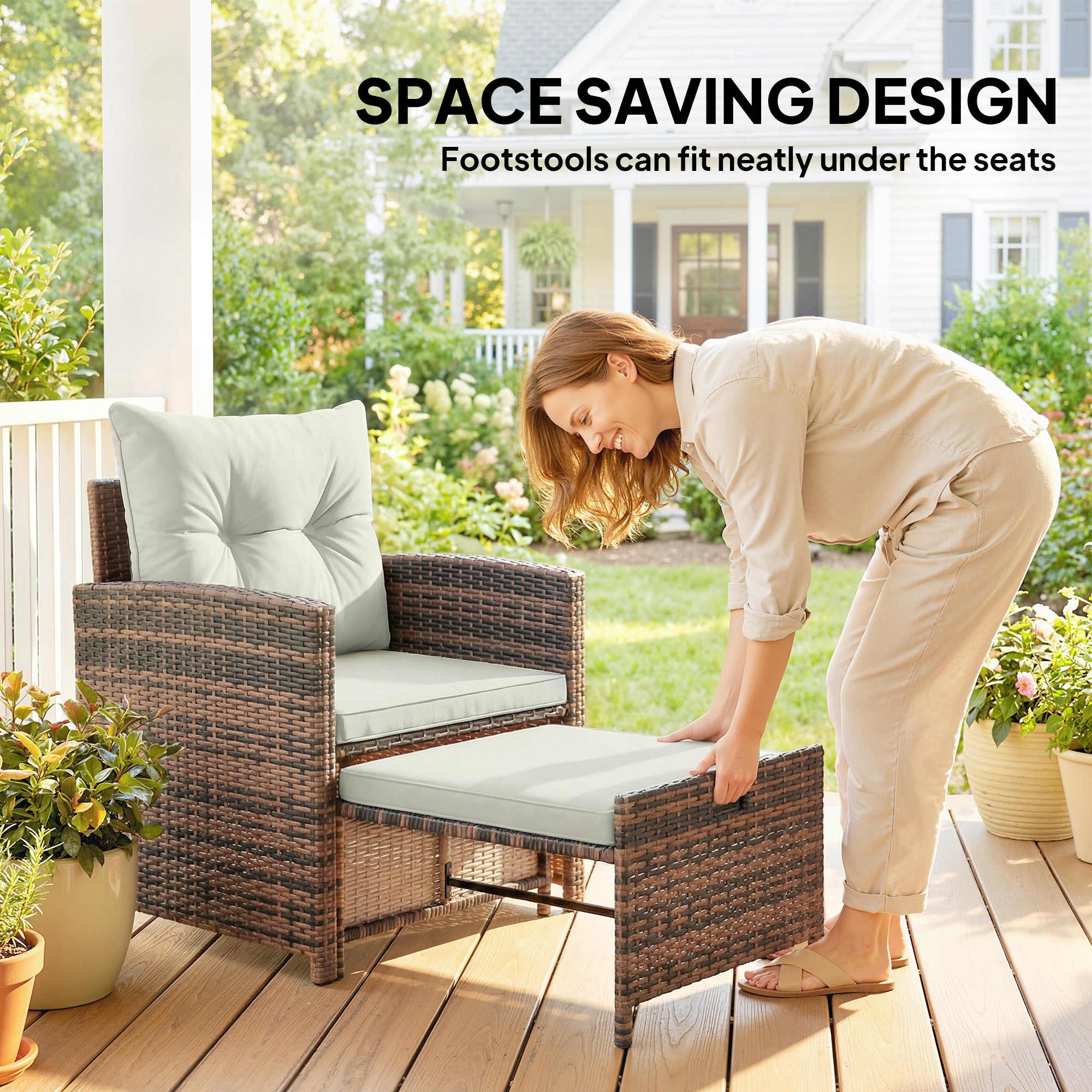 5-Piece Wicker Patio Furniture Set - Brown/Cream-DECOROLALA