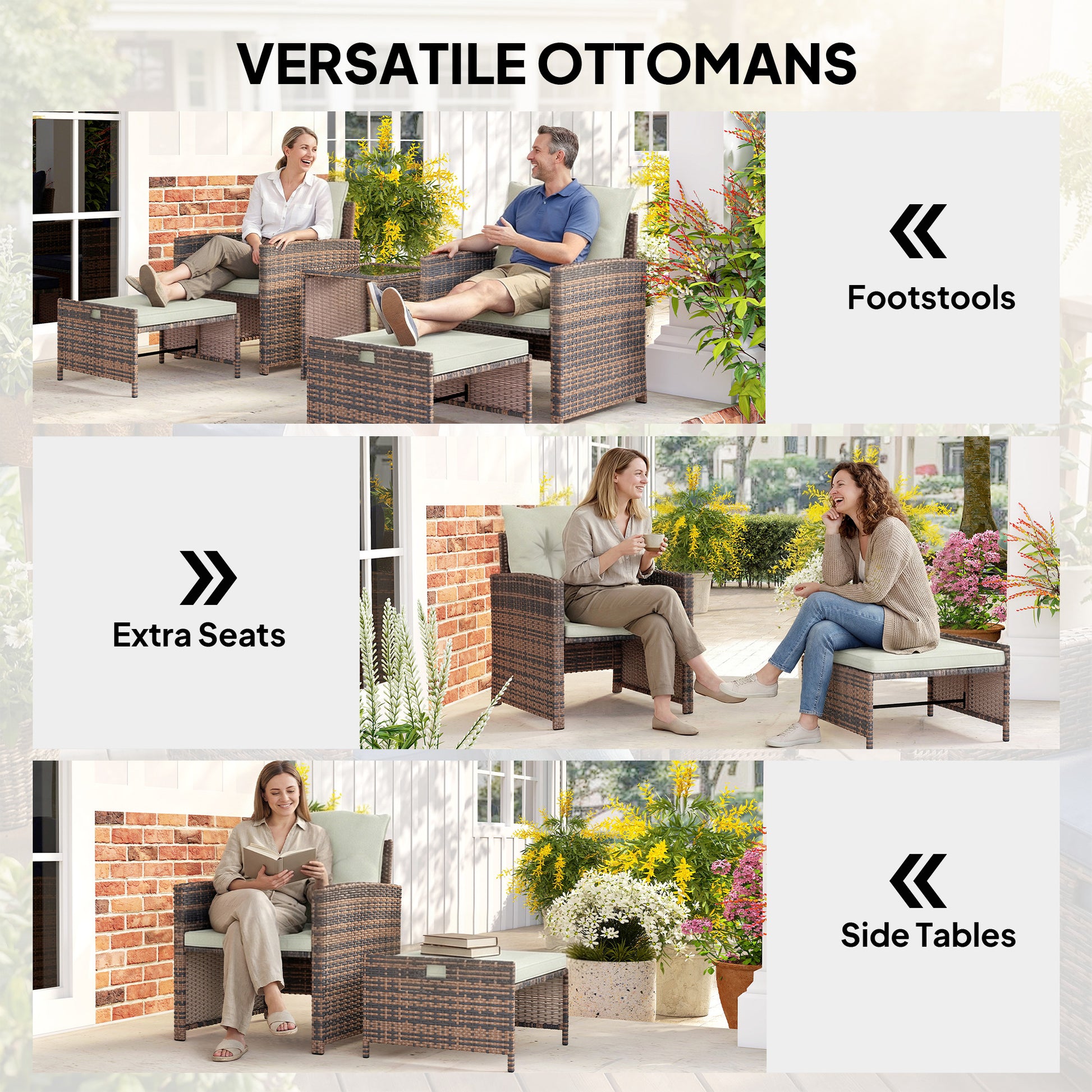 5-Piece Wicker Patio Furniture Set - Brown/Cream-DECOROLALA