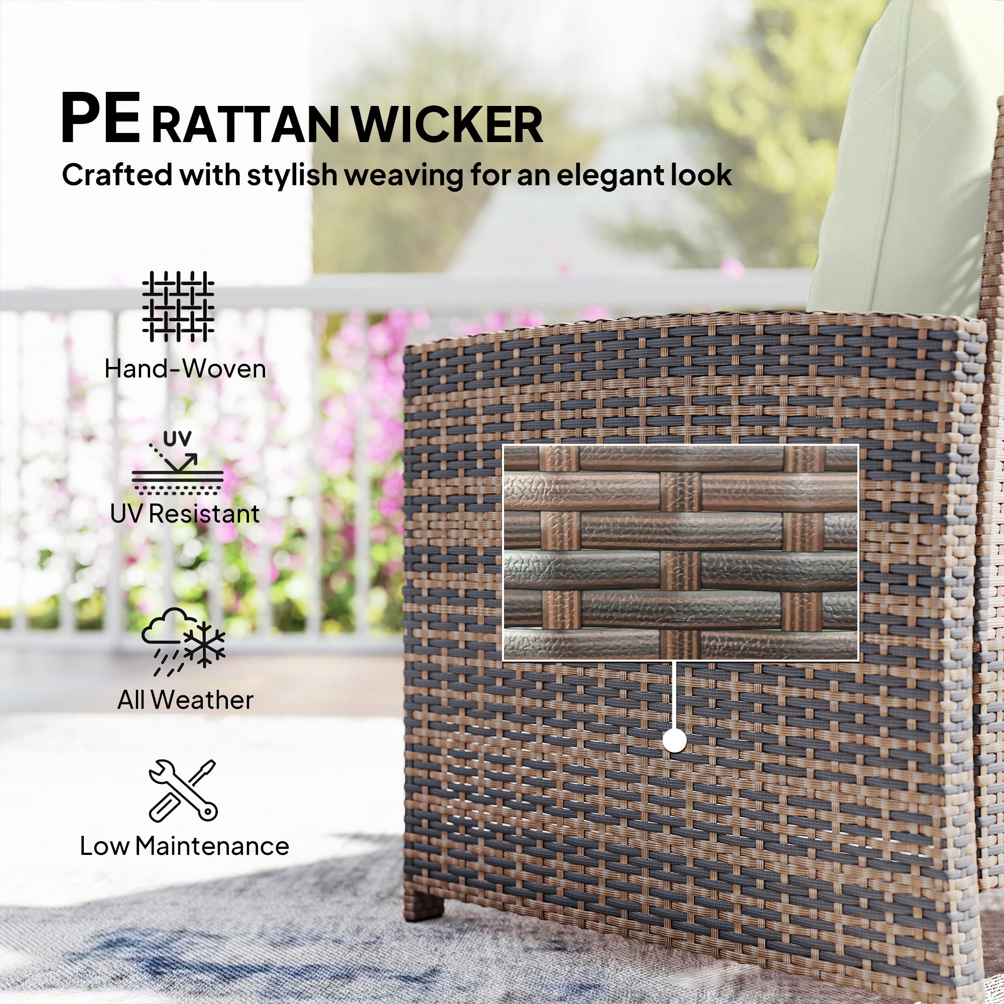 5-Piece Wicker Patio Furniture Set - Brown/Cream-DECOROLALA