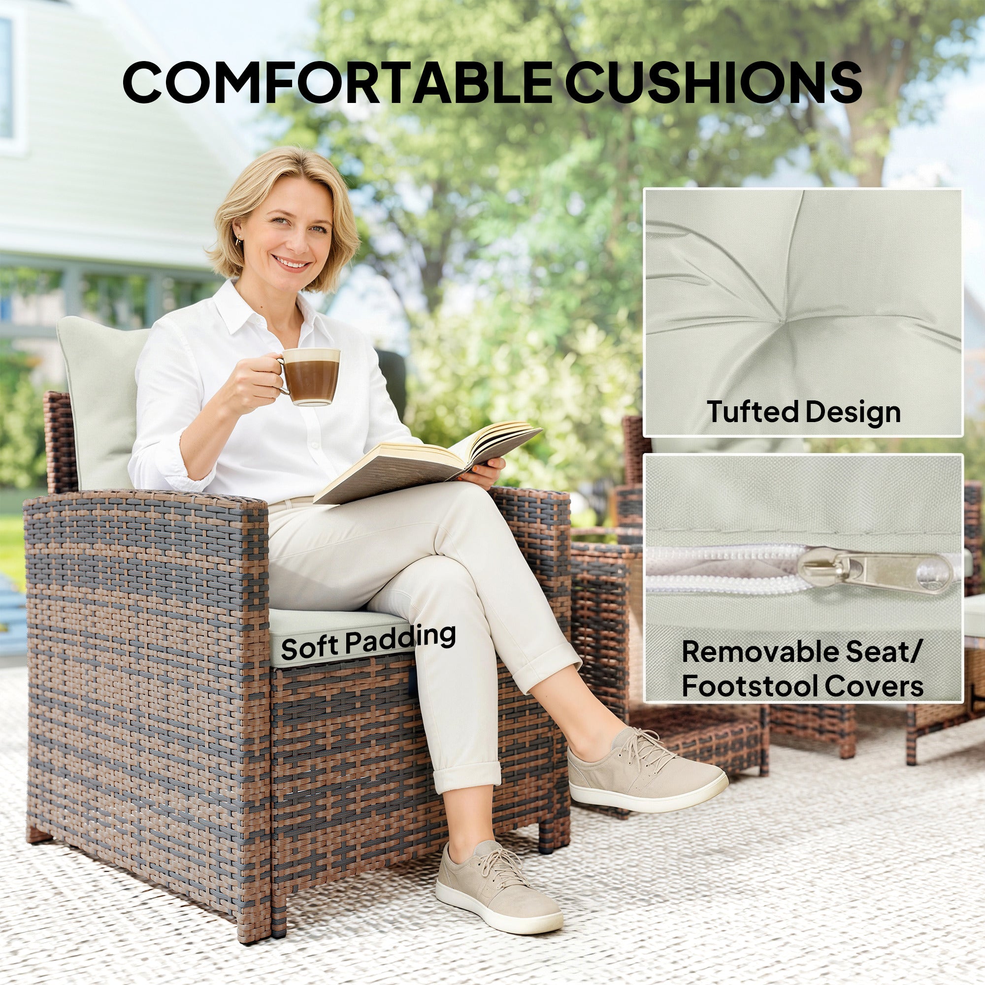 5-Piece Wicker Patio Furniture Set - Brown/Cream-DECOROLALA