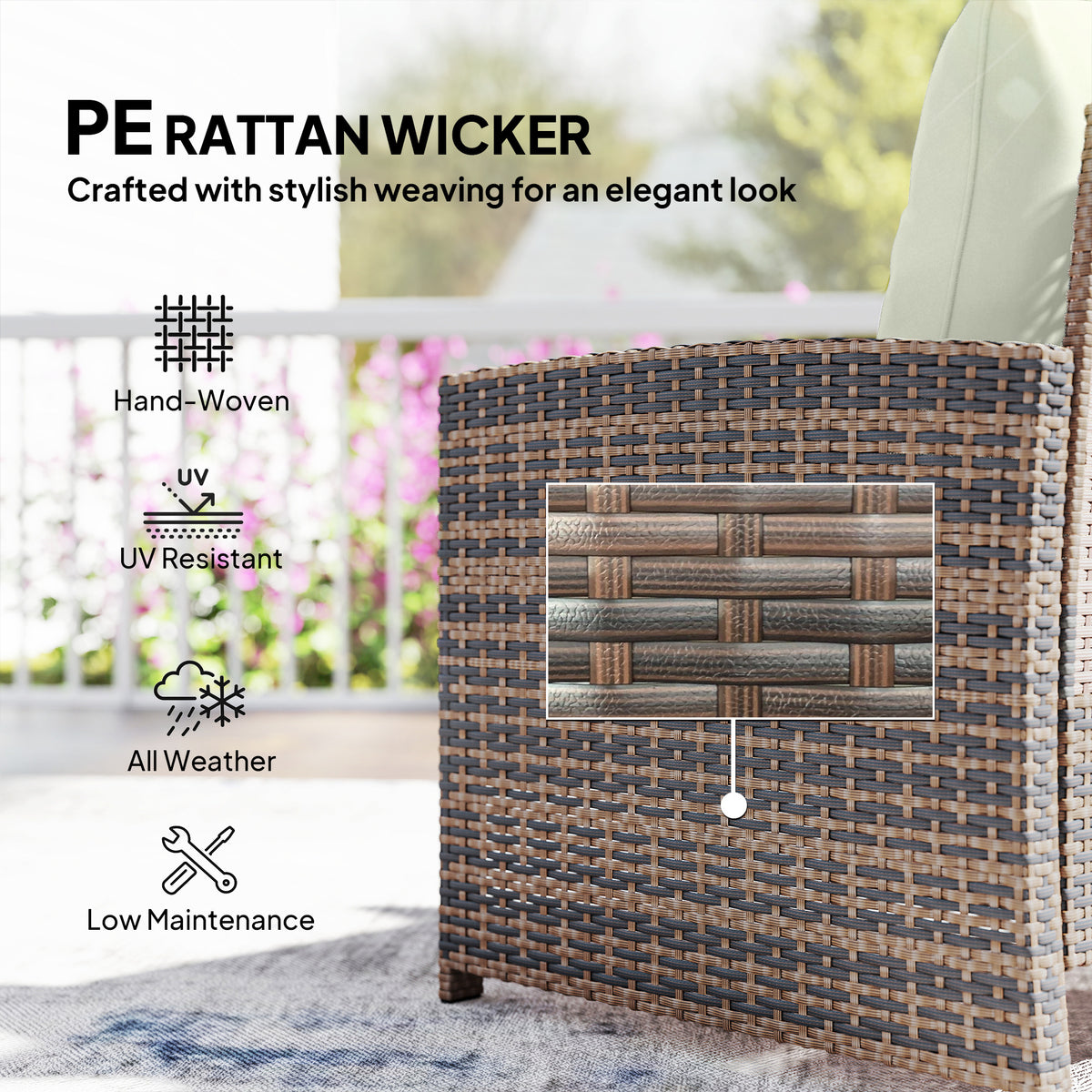 5-Piece Wicker Patio Furniture Set - Brown/Cream-DECOROLALA