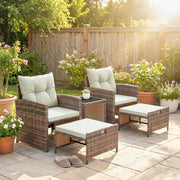 5-Piece Wicker Patio Furniture Set - Brown/Cream-Patio Furniture Sets-DECOROLALA