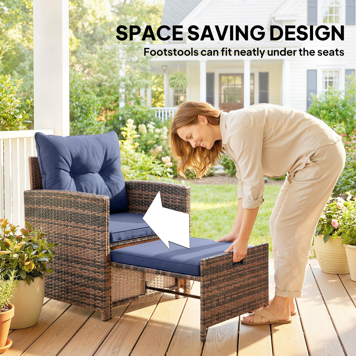 5-Piece Wicker Patio Furniture Set - Brown/Dark Blue-Patio Furniture Sets-DECOROLALA