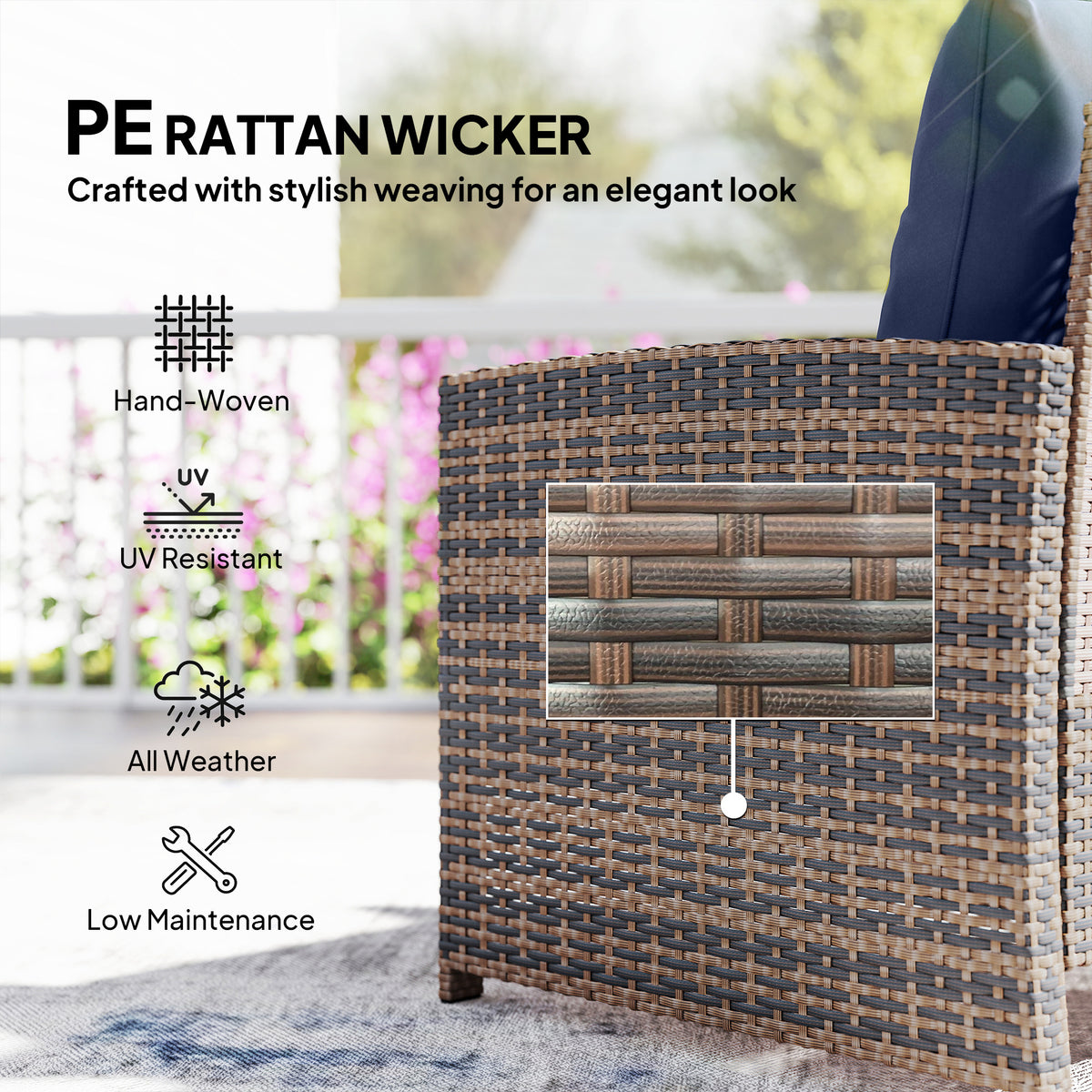 5-Piece Wicker Patio Furniture Set - Brown/Dark Blue-Patio Furniture Sets-DECOROLALA