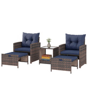5-Piece Wicker Patio Furniture Set - Brown/Dark Blue-Patio Furniture Sets-DECOROLALA