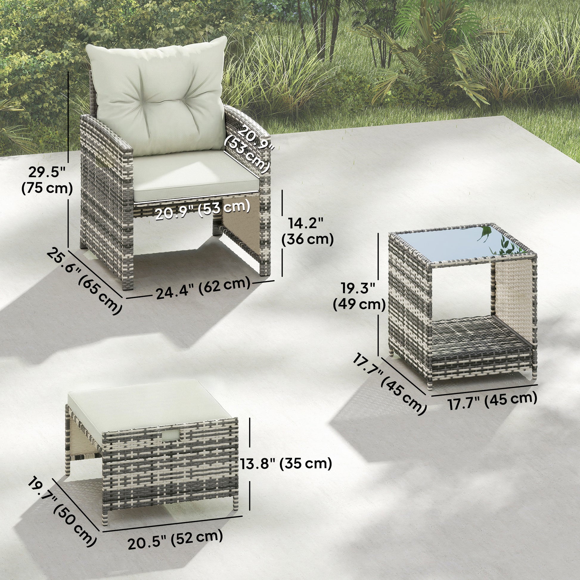 5-Piece Wicker Patio Furniture Set - Grey/Cream White-DECOROLALA
