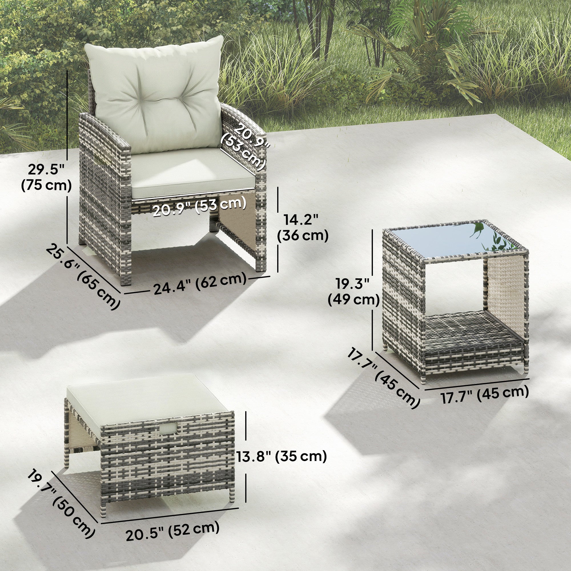 5-Piece Wicker Patio Furniture Set - Grey/Cream White-DECOROLALA