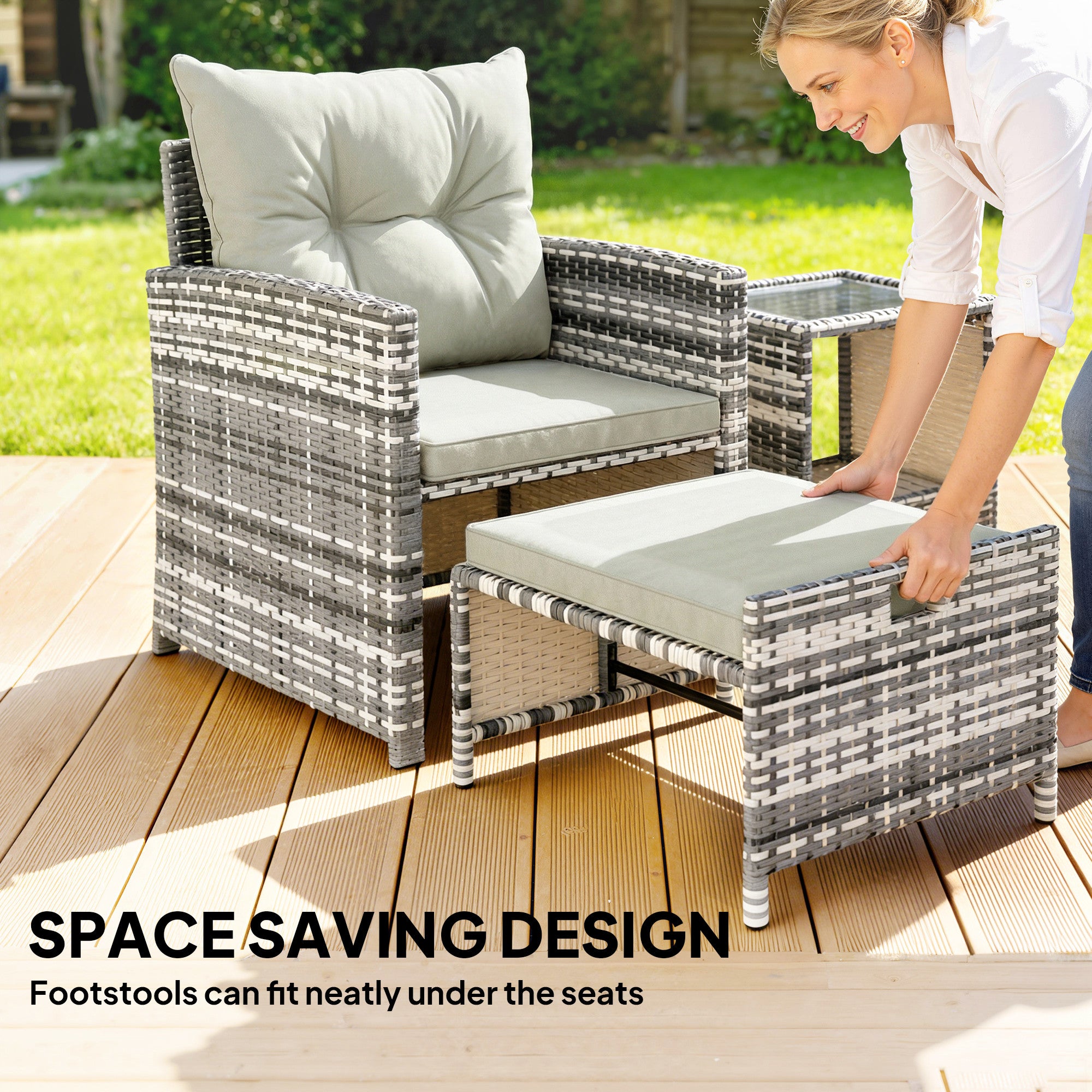 5-Piece Wicker Patio Furniture Set - Grey/Cream White-DECOROLALA