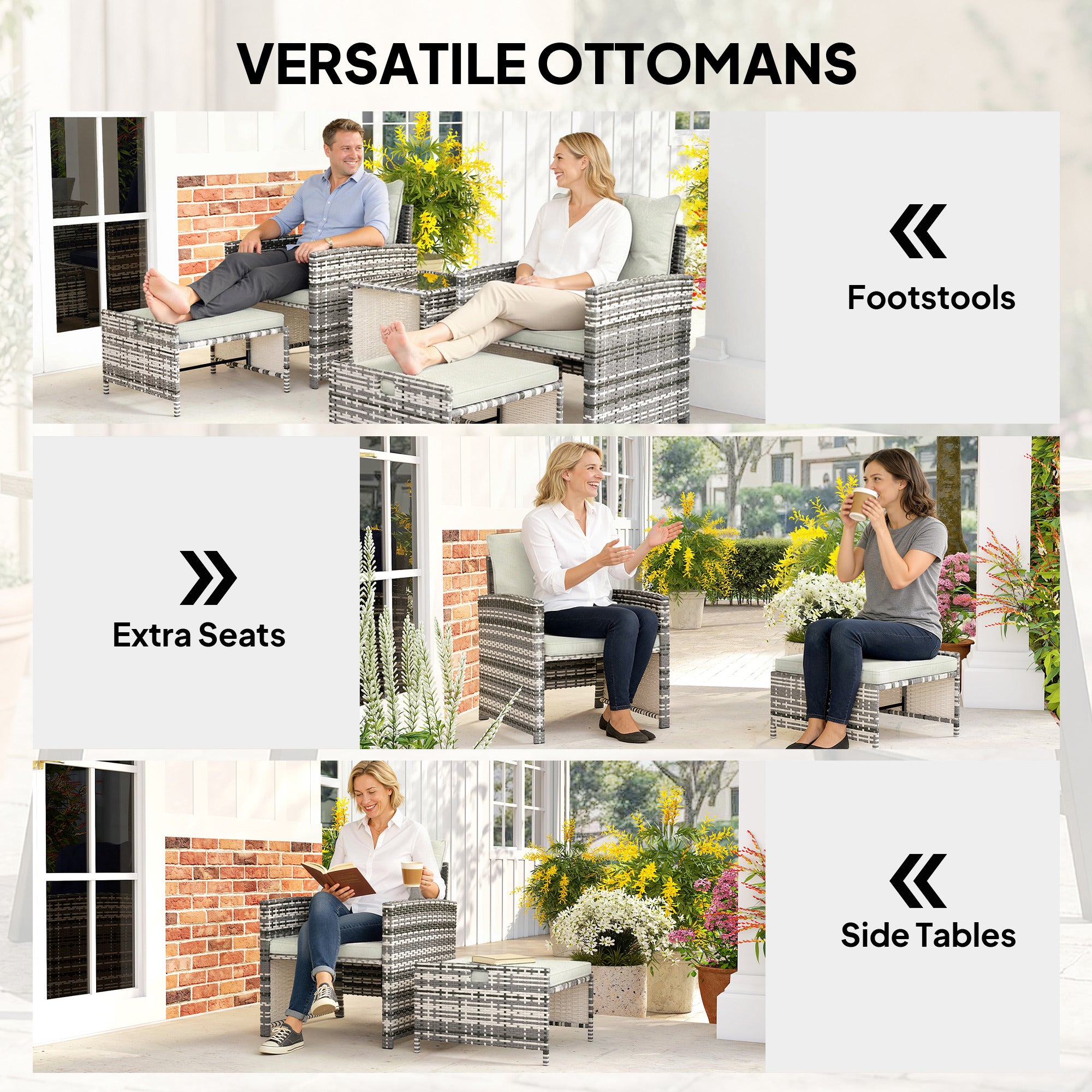 5-Piece Wicker Patio Furniture Set - Grey/Cream White-DECOROLALA