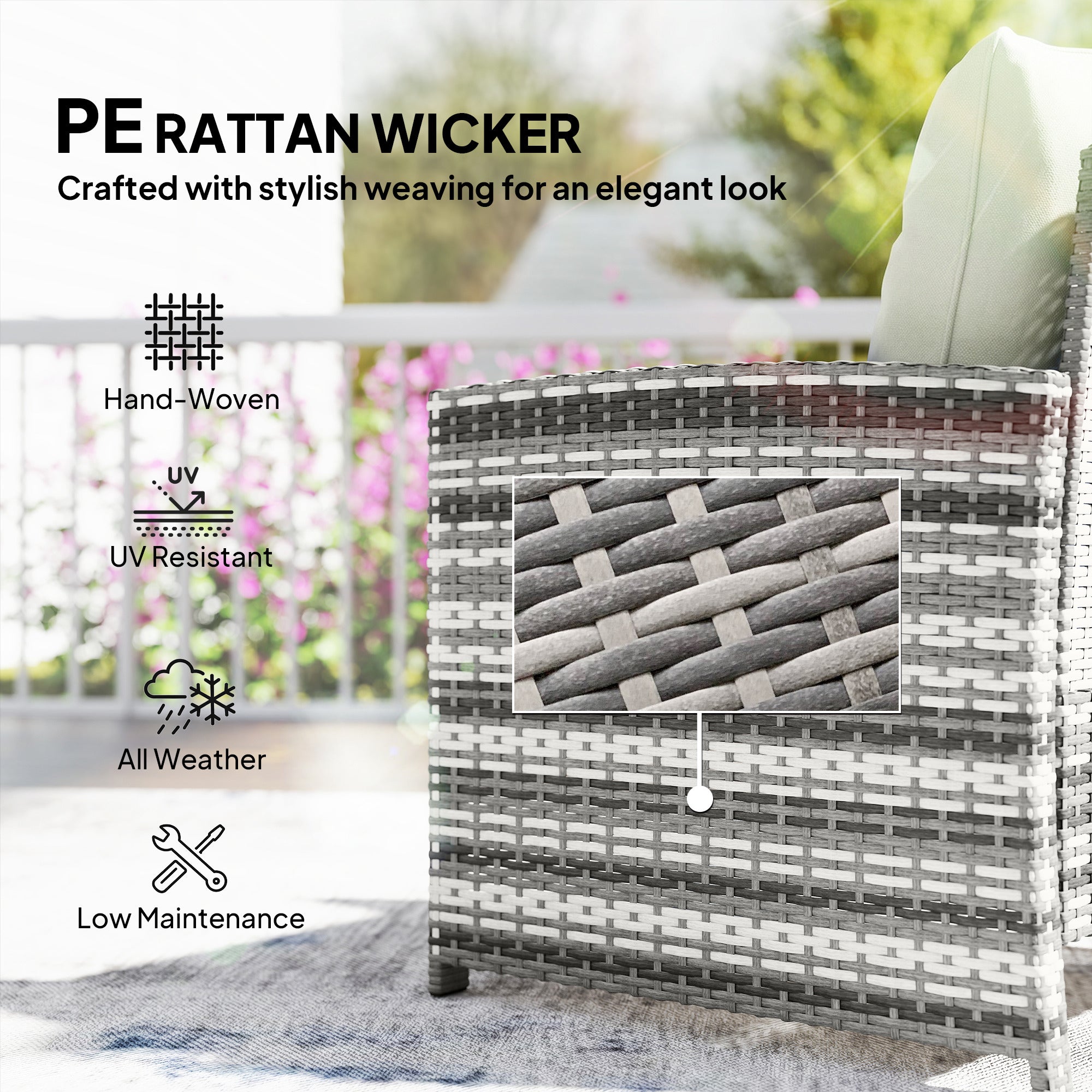 5-Piece Wicker Patio Furniture Set - Grey/Cream White-DECOROLALA