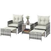 5-Piece Wicker Patio Furniture Set - Grey/Cream White-DECOROLALA