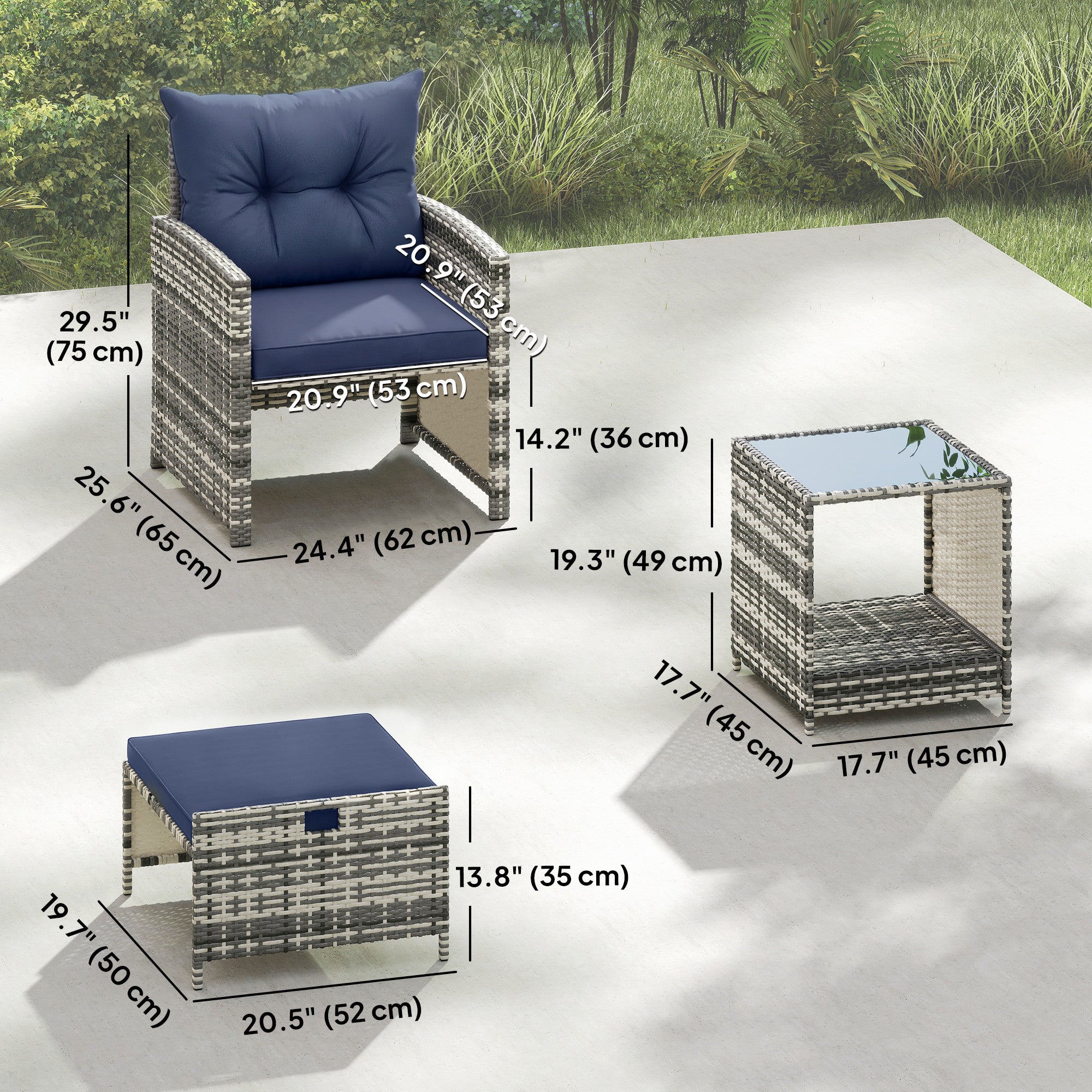 5 Piece Wicker Patio Furniture Set - Grey/Dark Blue-DECOROLALA