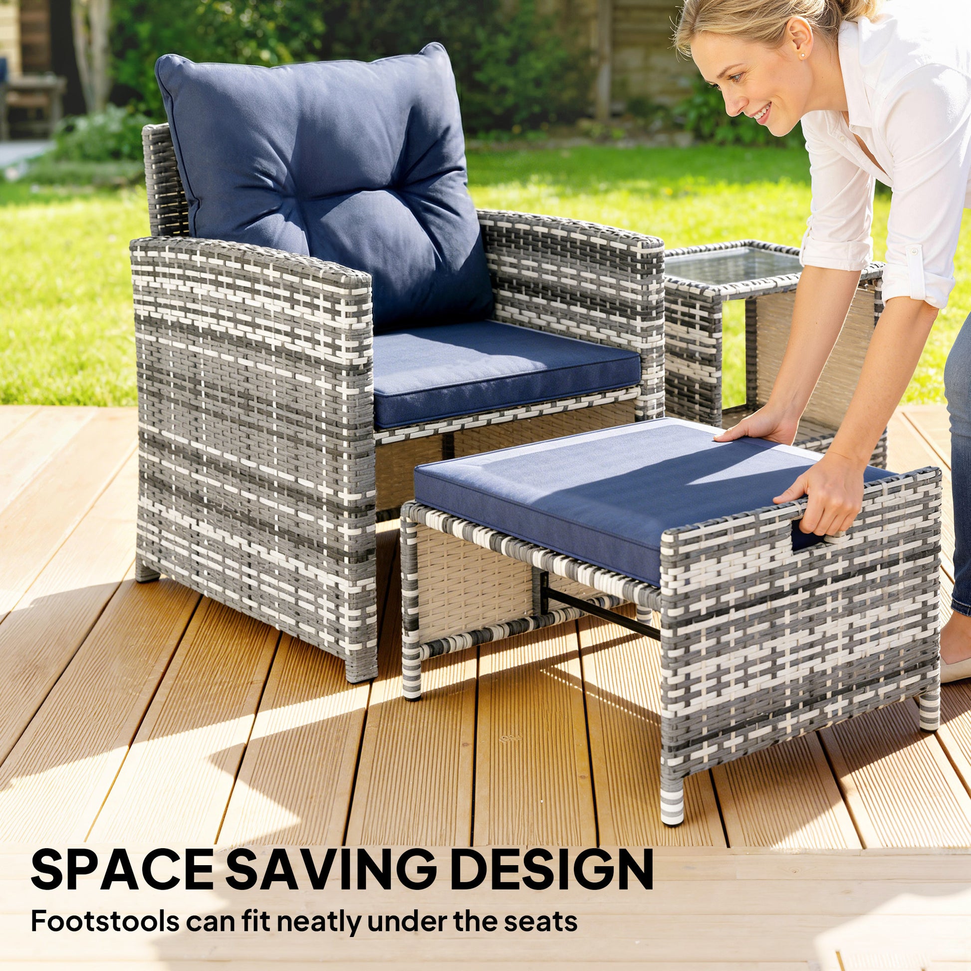 5 Piece Wicker Patio Furniture Set - Grey/Dark Blue-DECOROLALA