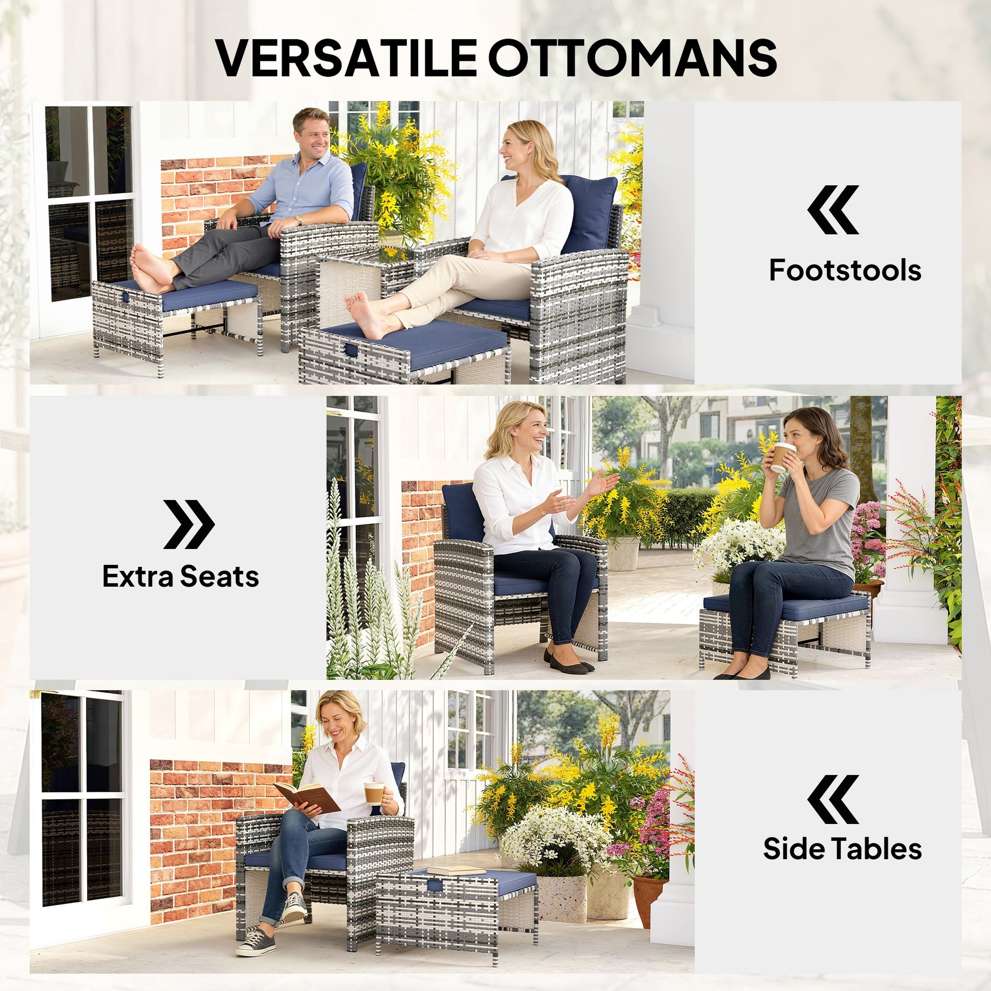 5 Piece Wicker Patio Furniture Set - Grey/Dark Blue-DECOROLALA