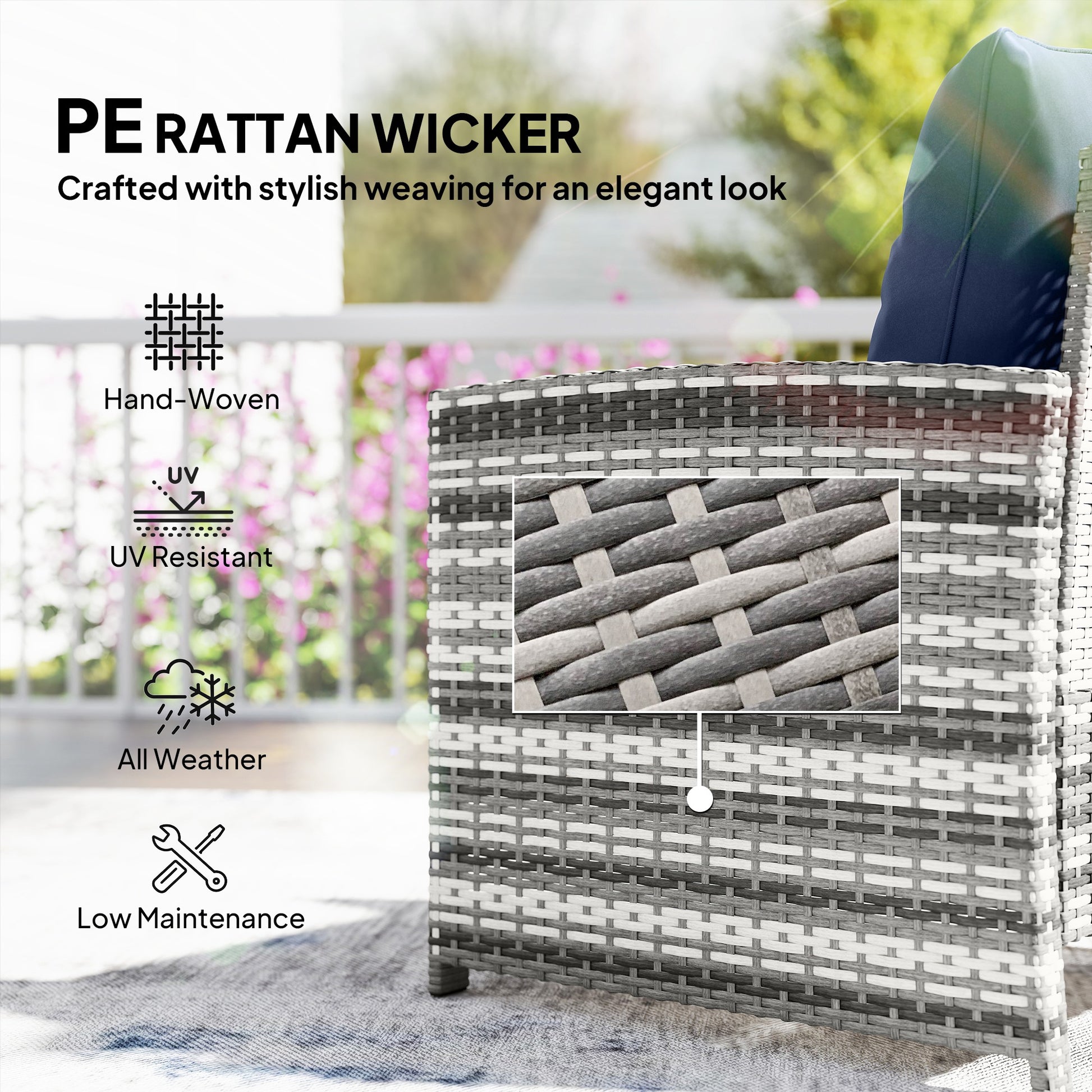 5 Piece Wicker Patio Furniture Set - Grey/Dark Blue-DECOROLALA