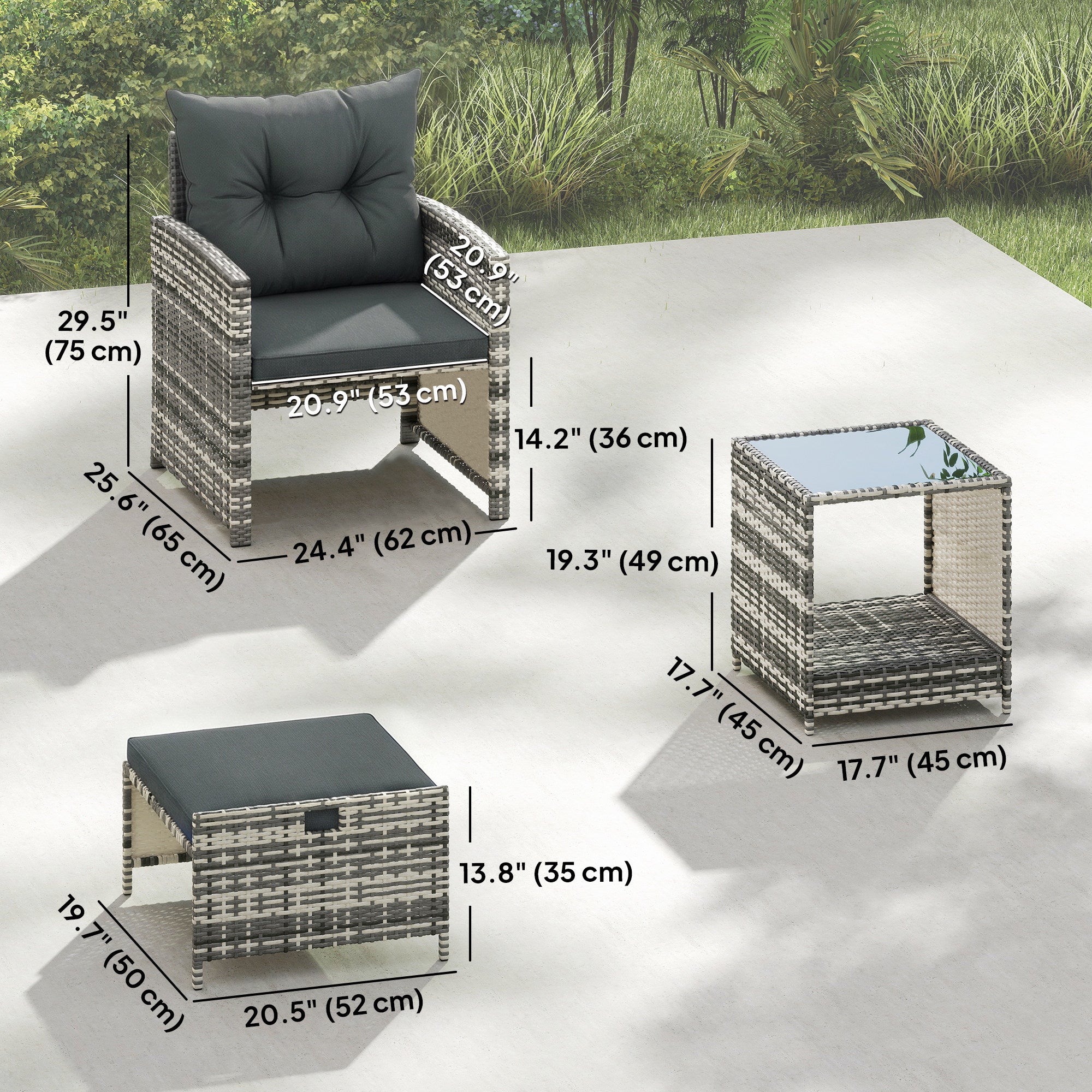 5-Piece Wicker Patio Furniture Set - Grey/Dark Grey-DECOROLALA