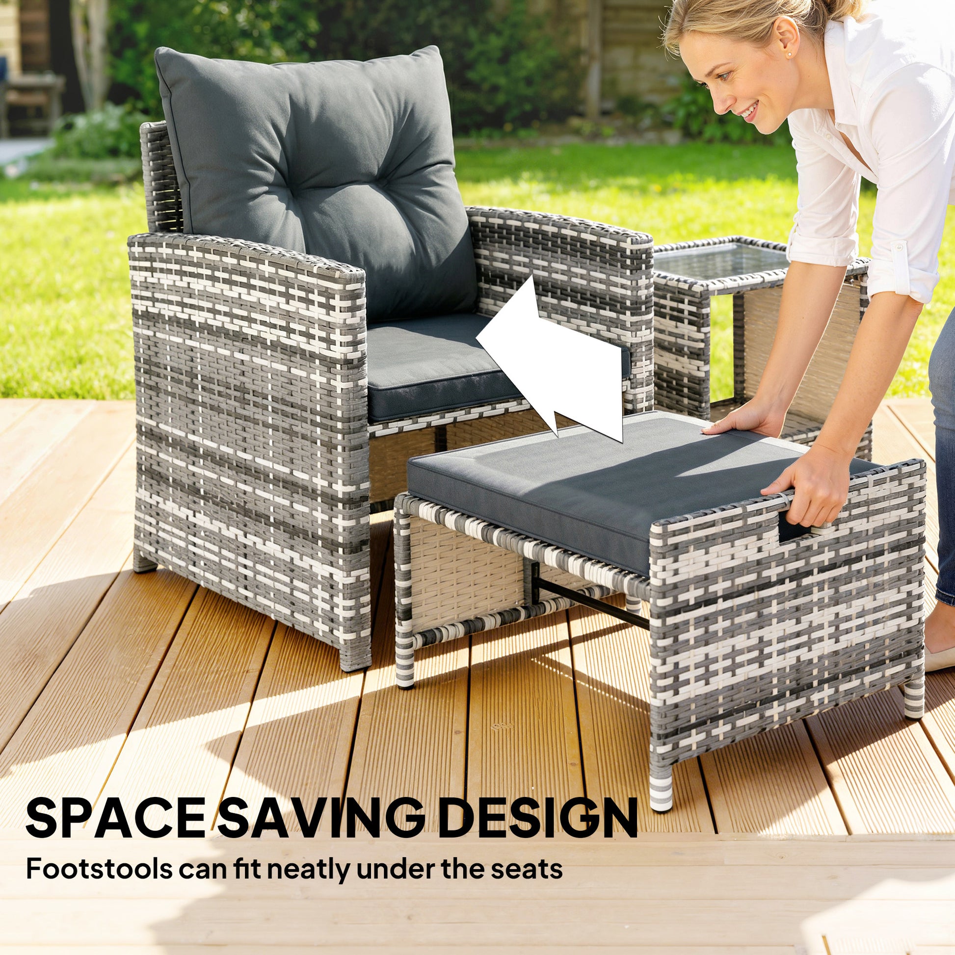 5-Piece Wicker Patio Furniture Set - Grey/Dark Grey-DECOROLALA