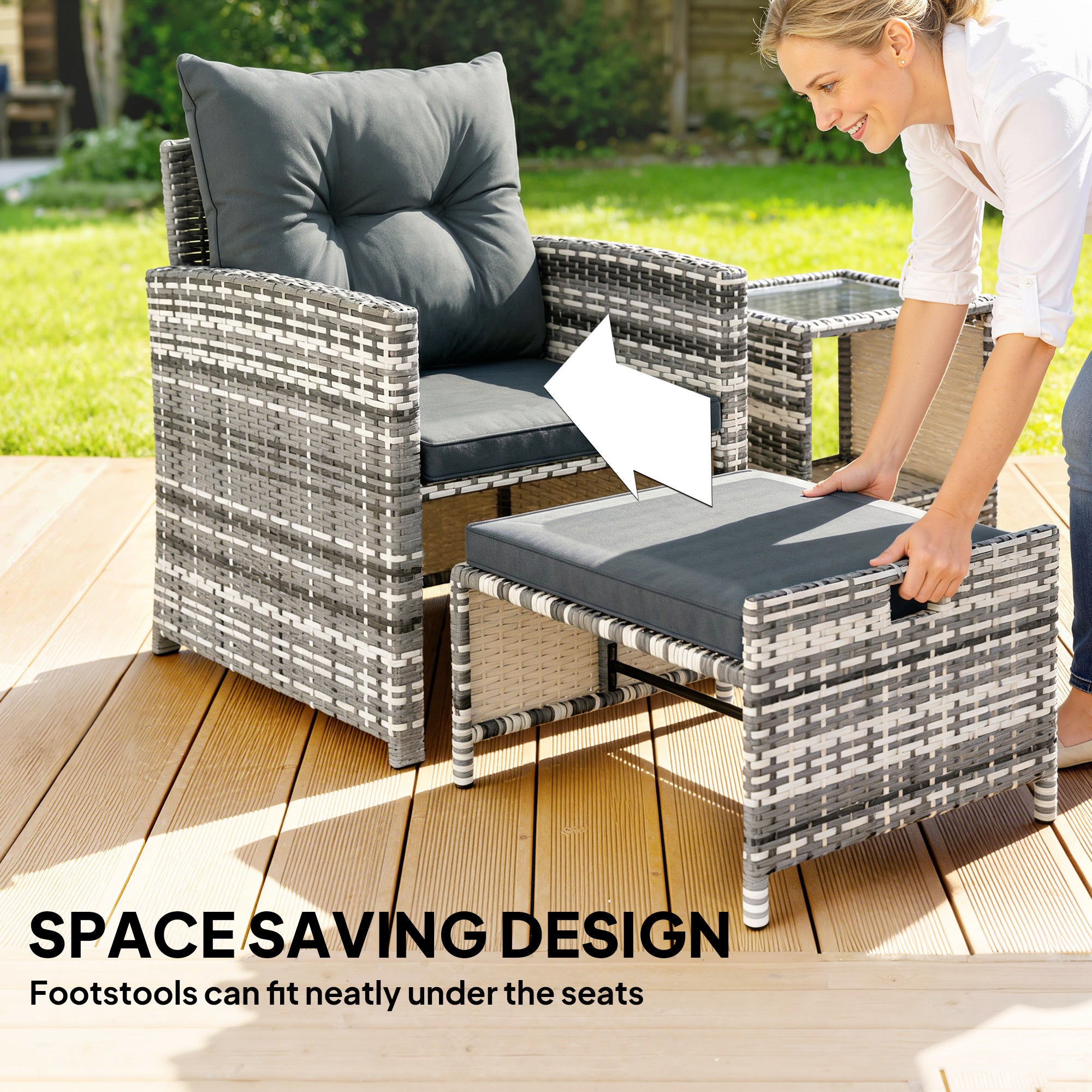 5-Piece Wicker Patio Furniture Set - Grey/Dark Grey-DECOROLALA