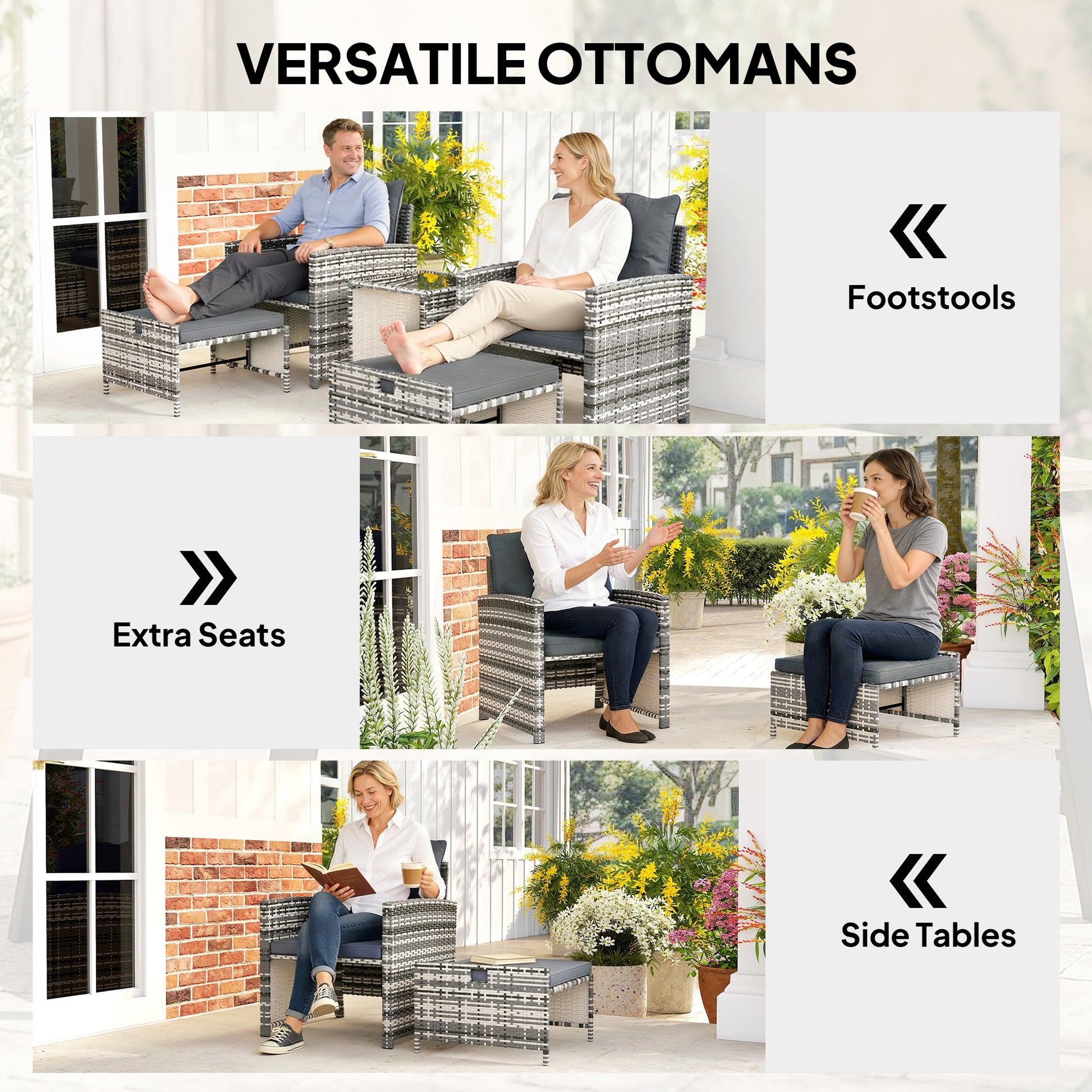 5-Piece Wicker Patio Furniture Set - Grey/Dark Grey-DECOROLALA