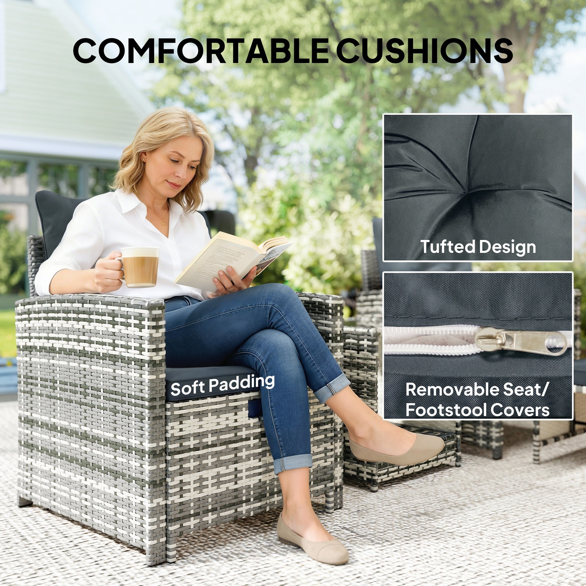 5-Piece Wicker Patio Furniture Set - Grey/Dark Grey-DECOROLALA