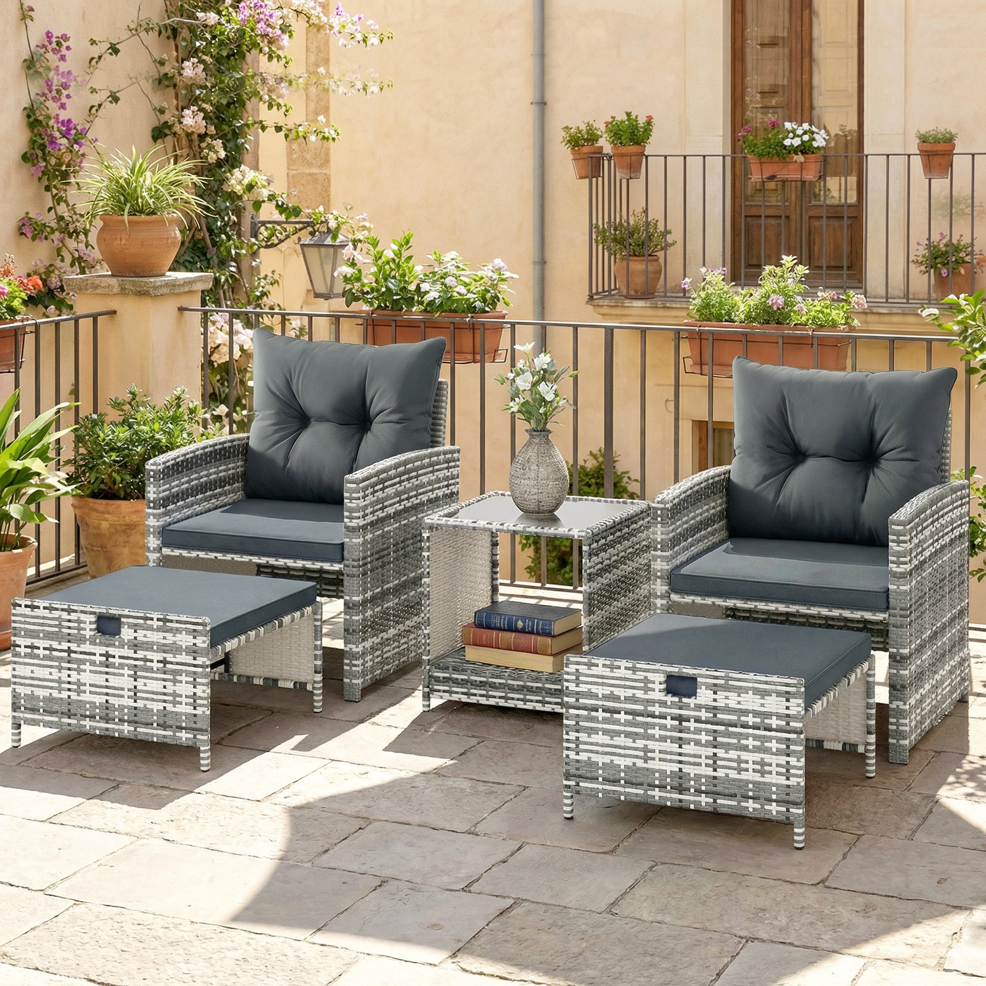 5-Piece Wicker Patio Furniture Set - Grey/Dark Grey-DECOROLALA