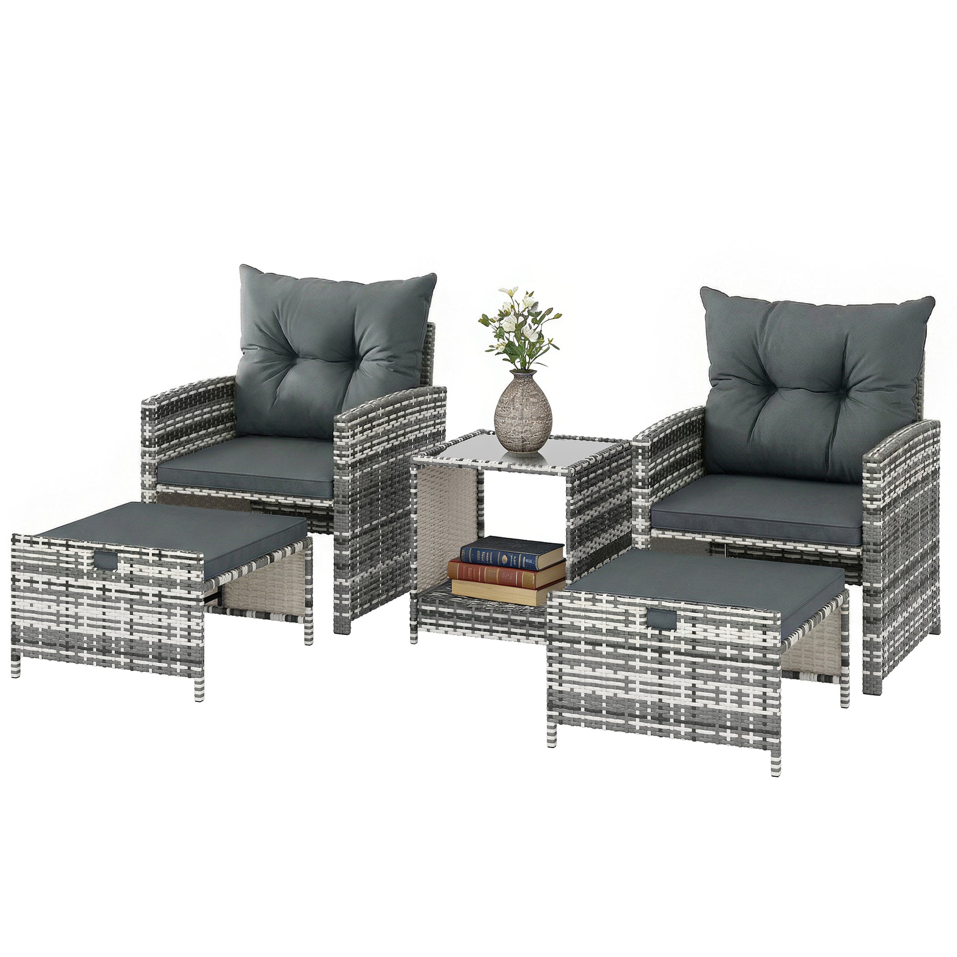 5-Piece Wicker Patio Furniture Set - Grey/Dark Grey-DECOROLALA