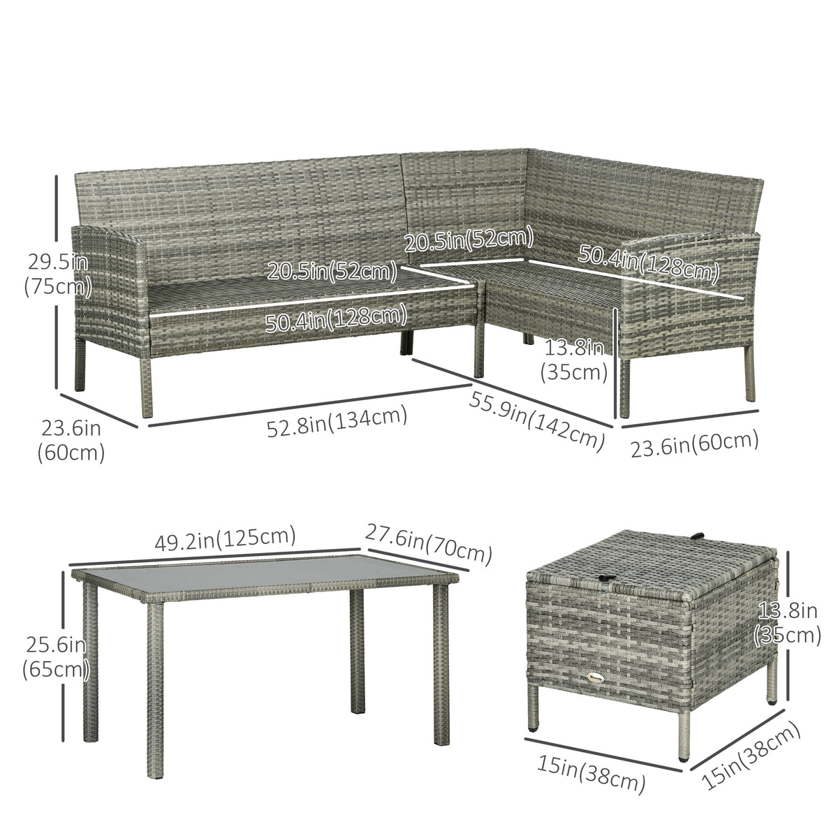 5-Piece Wicker Patio Set - Navy Blue Cushions-Patio Furniture Sets-DECOROLALA