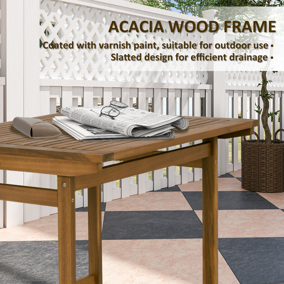 5-Piece Wood Patio Dining Set, Teak, Wheels, Folding Chairs with Cushions for Garden-Patio Dining Sets-DECOROLALA