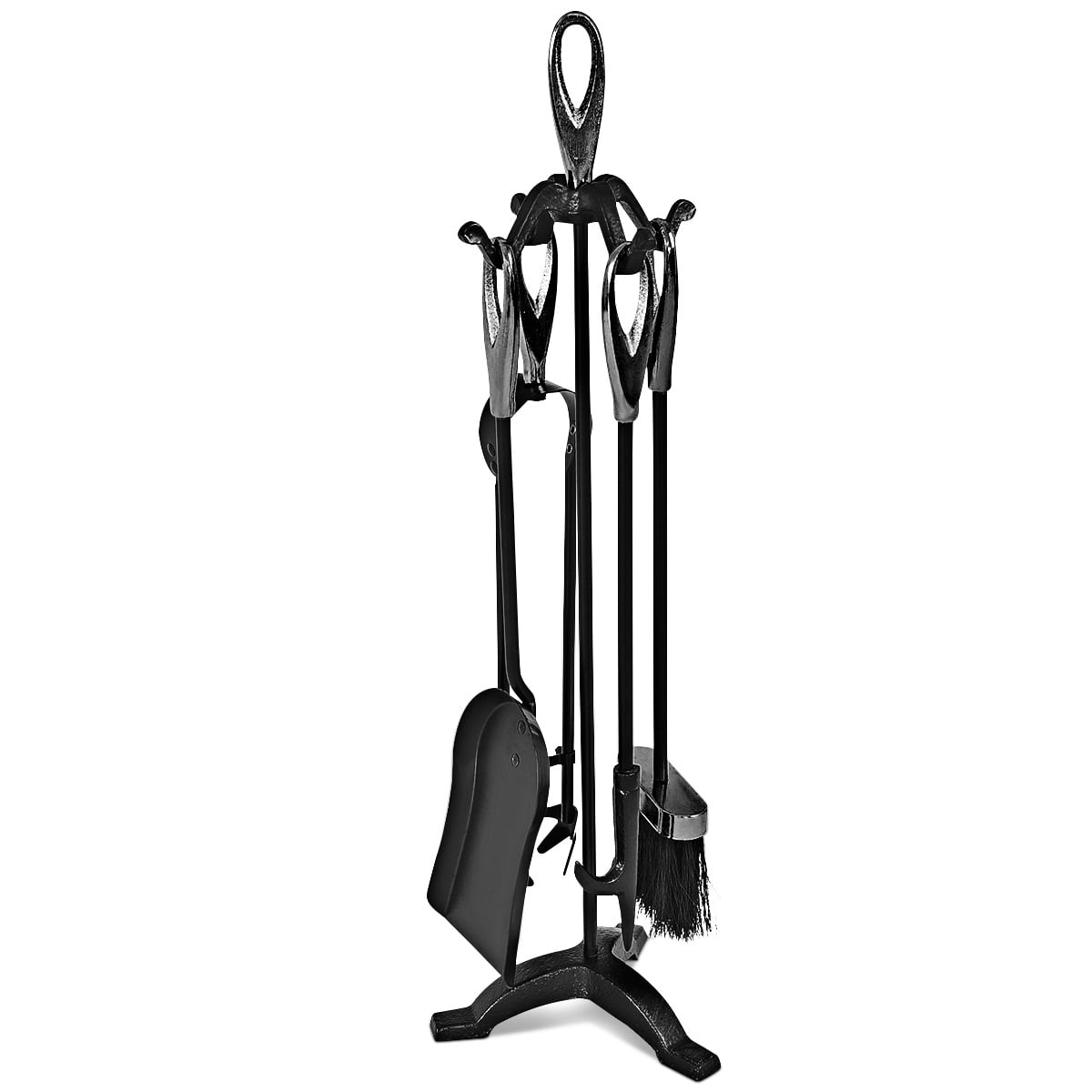 5-Piece Wrought Iron Fireplace Tools Set - Rustic Black-Fireplace Tools-DECOROLALA