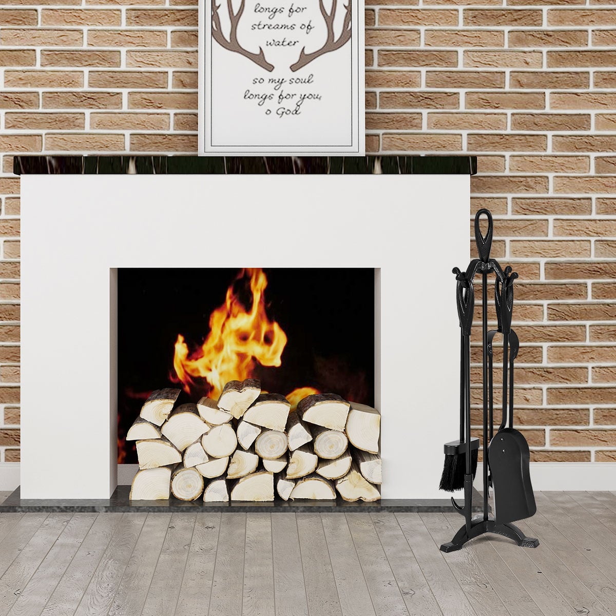 5-Piece Wrought Iron Fireplace Tools Set - Rustic Black-Fireplace Tools-DECOROLALA