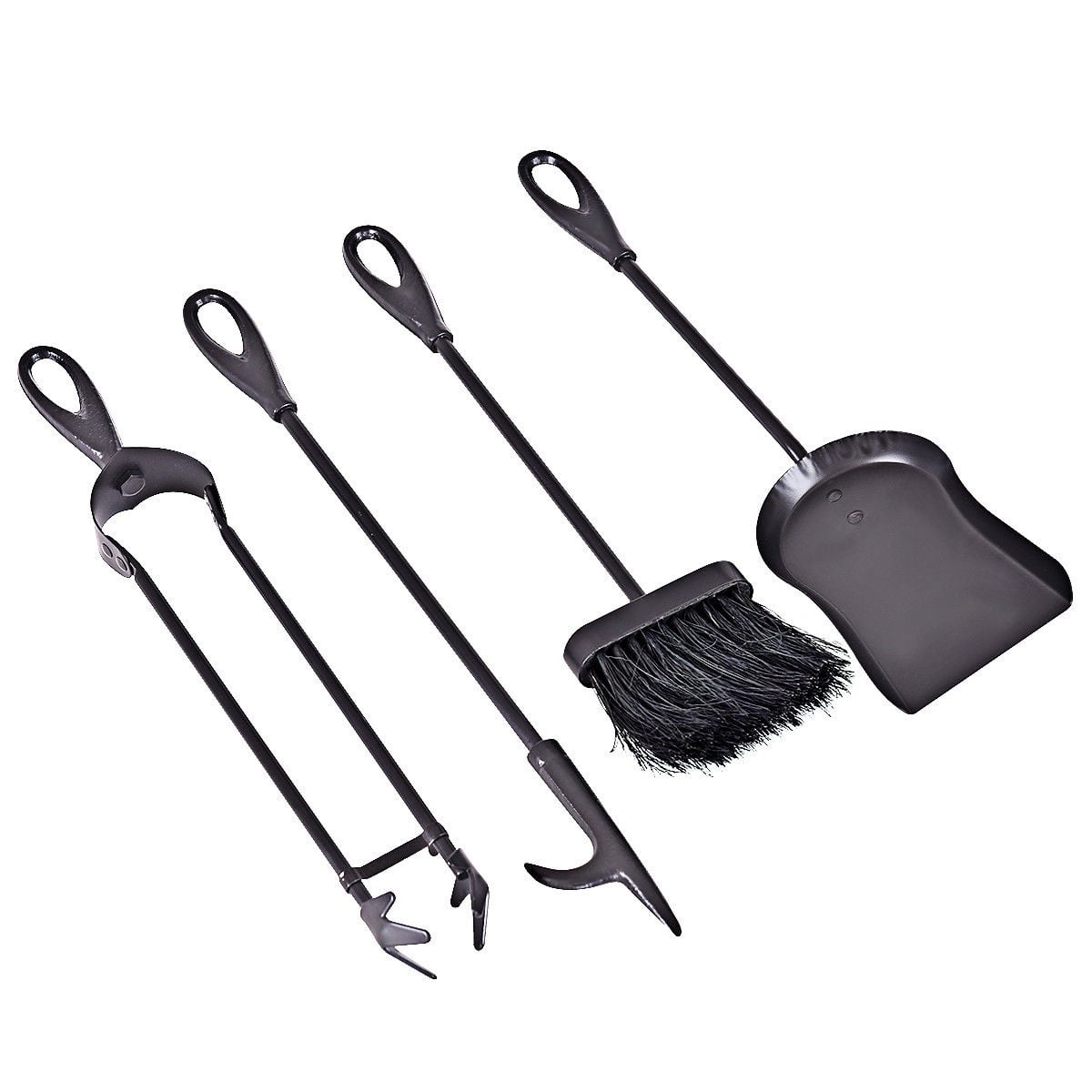 5-Piece Wrought Iron Fireplace Tools Set - Rustic Black-Fireplace Tools-DECOROLALA