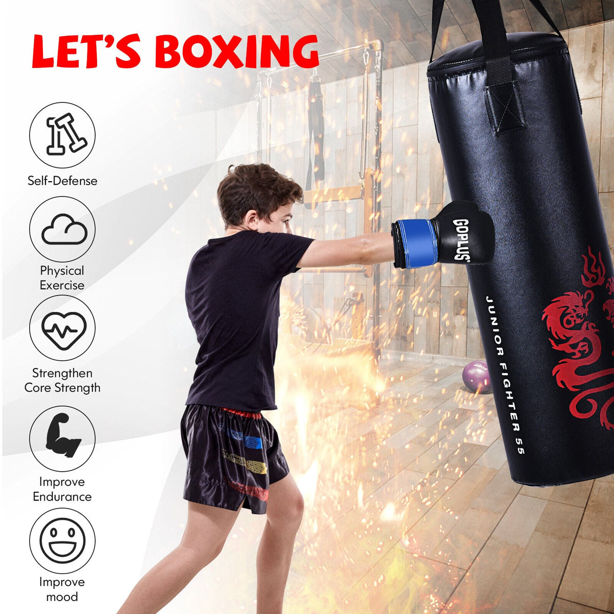5 Pieces 40Lbs Filled Punching Boxing Set with Jump Rope and Gloves-Boxing & Martial Arts-DECOROLALA