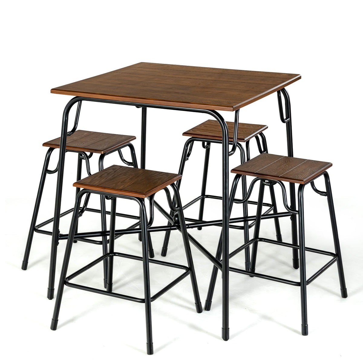 5 Pieces Bar Table Set with 4 Counter Height Backless Stools-Rustic Brown-Dining Room Sets-DECOROLALA
