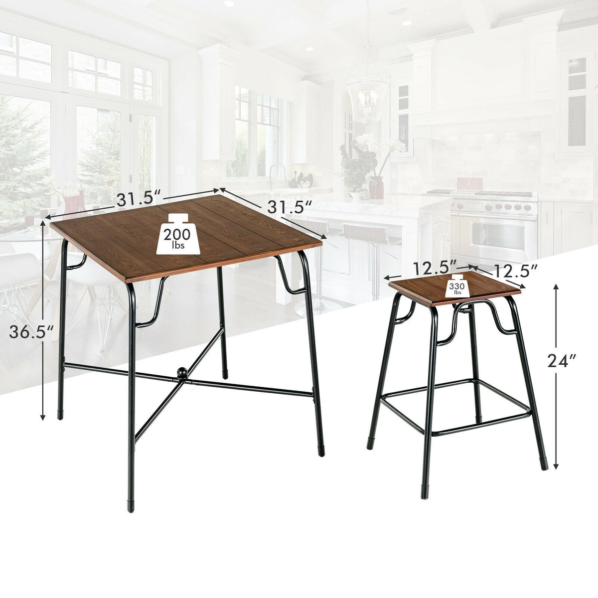 5 Pieces Bar Table Set with 4 Counter Height Backless Stools-Rustic Brown-Dining Room Sets-DECOROLALA