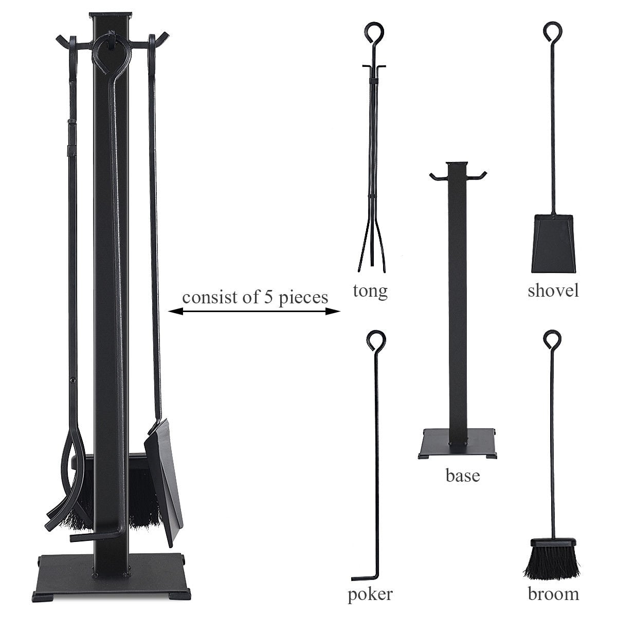 5 Pieces Fireplace Iron Fire Place Tool Set-Fireplace Tools-DECOROLALA