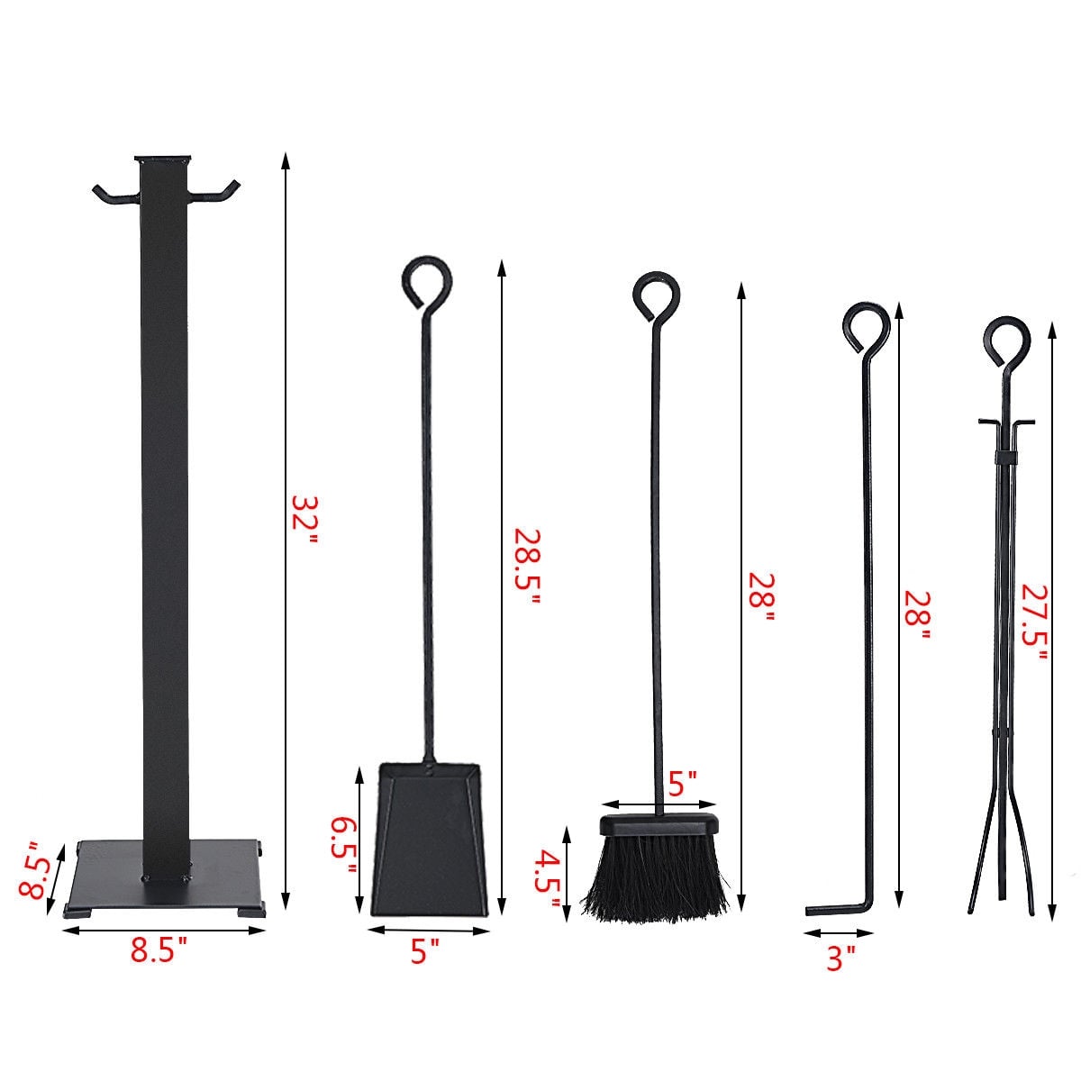 5 Pieces Fireplace Iron Fire Place Tool Set-Fireplace Tools-DECOROLALA