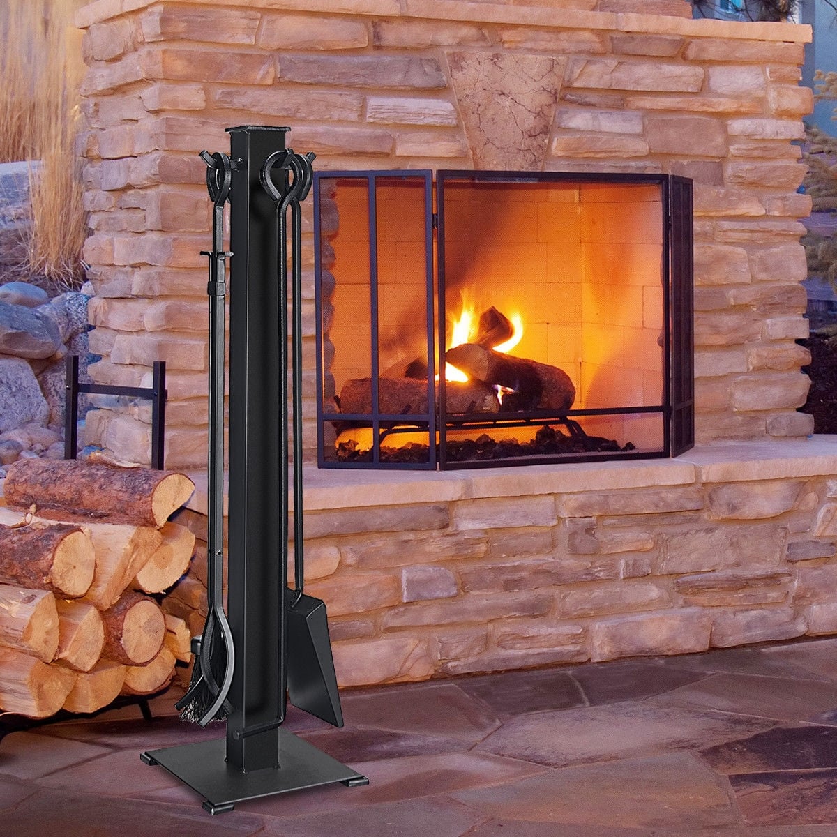 5 Pieces Fireplace Iron Fire Place Tool Set-Fireplace Tools-DECOROLALA