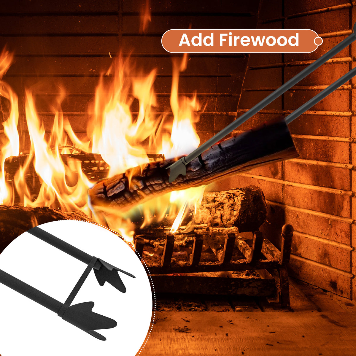 5 Pieces Fireplace Tool Set Fireplace Accessories with Poker-Black-Fireplace Tools-DECOROLALA