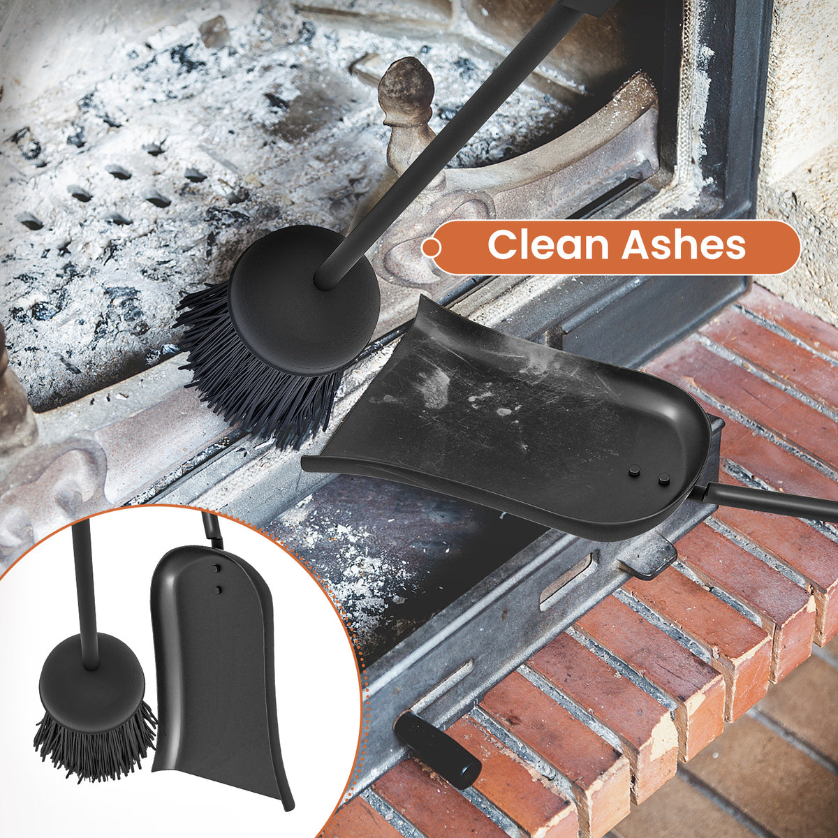 5 Pieces Fireplace Tool Set Fireplace Accessories with Poker-Black-Fireplace Tools-DECOROLALA