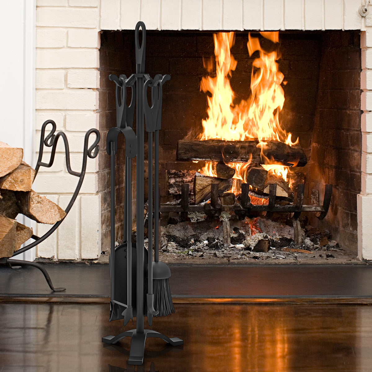5 Pieces Fireplace Tool Set Fireplace Accessories with Poker-Black-Fireplace Tools-DECOROLALA