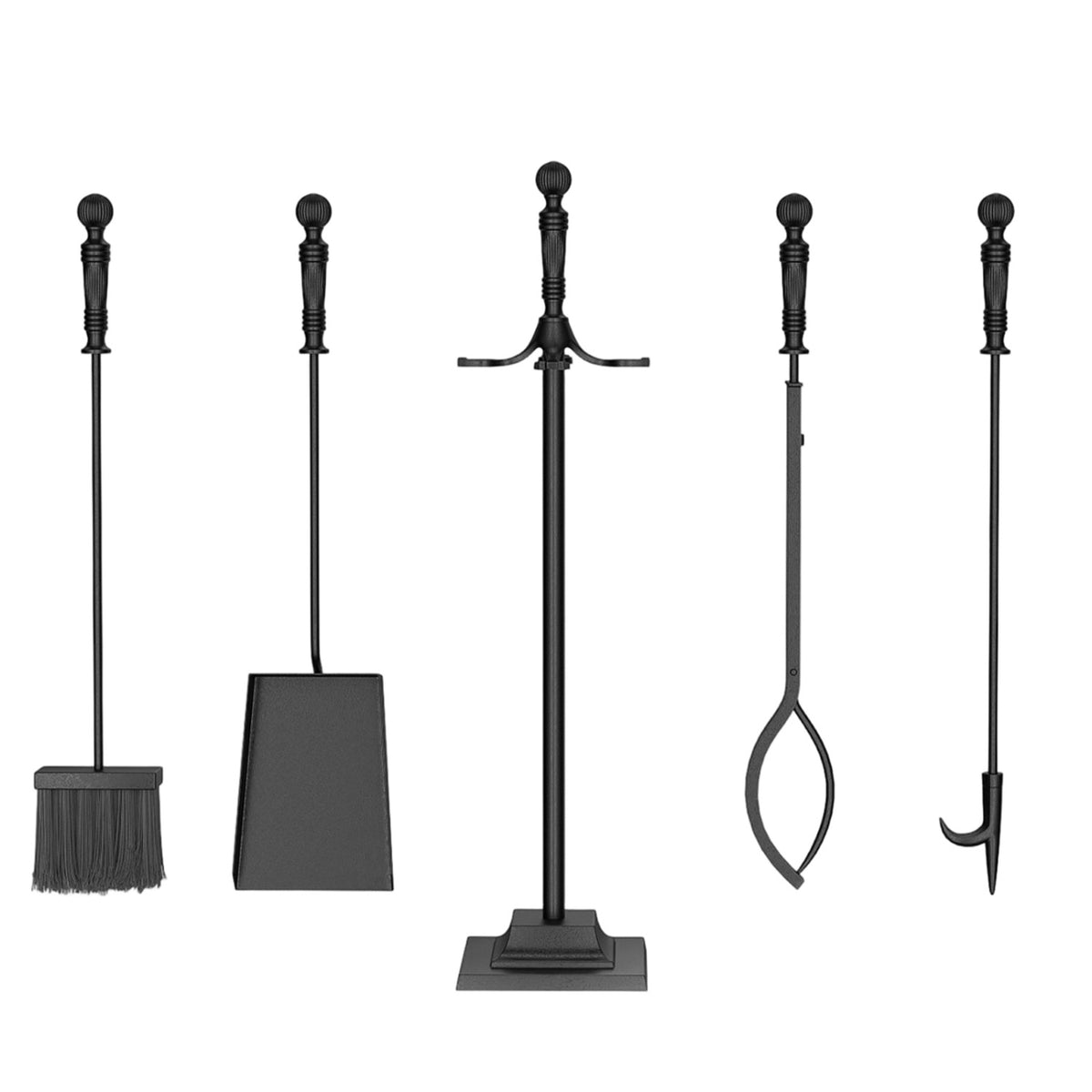 5-Pieces Fireplace Tool Set Indoor Outdoor Fire Place Set Tools with Aluminum Handles-Fireplace Tools-DECOROLALA
