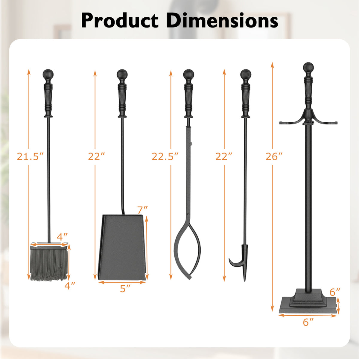 5-Pieces Fireplace Tool Set Indoor Outdoor Fire Place Set Tools with Aluminum Handles-Fireplace Tools-DECOROLALA