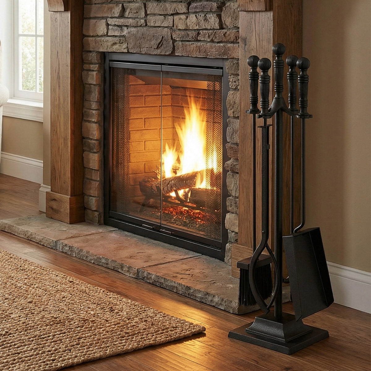 5-Pieces Fireplace Tool Set Indoor Outdoor Fire Place Set Tools with Aluminum Handles-Fireplace Tools-DECOROLALA