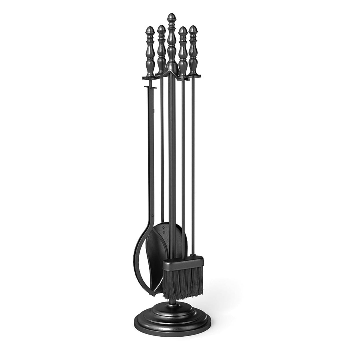 5-Pieces Fireplace Tool Set with Poker Tongs Brush Shovel and Round Stand-Fireplace Tools-DECOROLALA