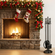 5-Pieces Fireplace Tool Set with Poker Tongs Brush Shovel and Round Stand-Fireplace Tools-DECOROLALA