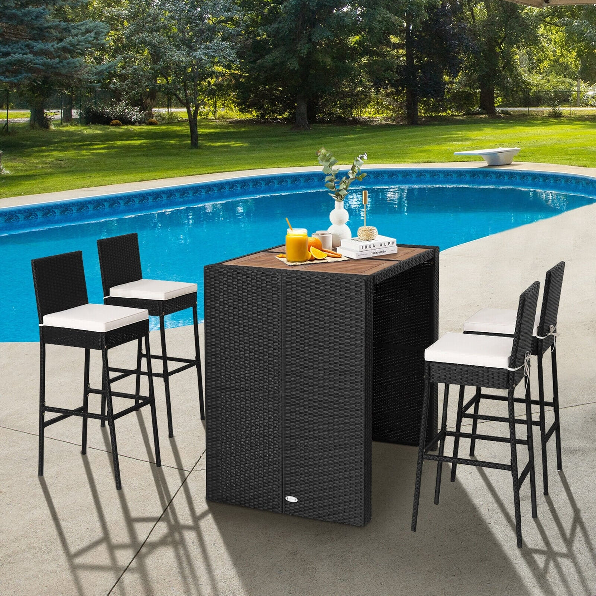 5 Pieces Patio Acacia Wood Dining Set-Outdoor Bar Furniture-DECOROLALA